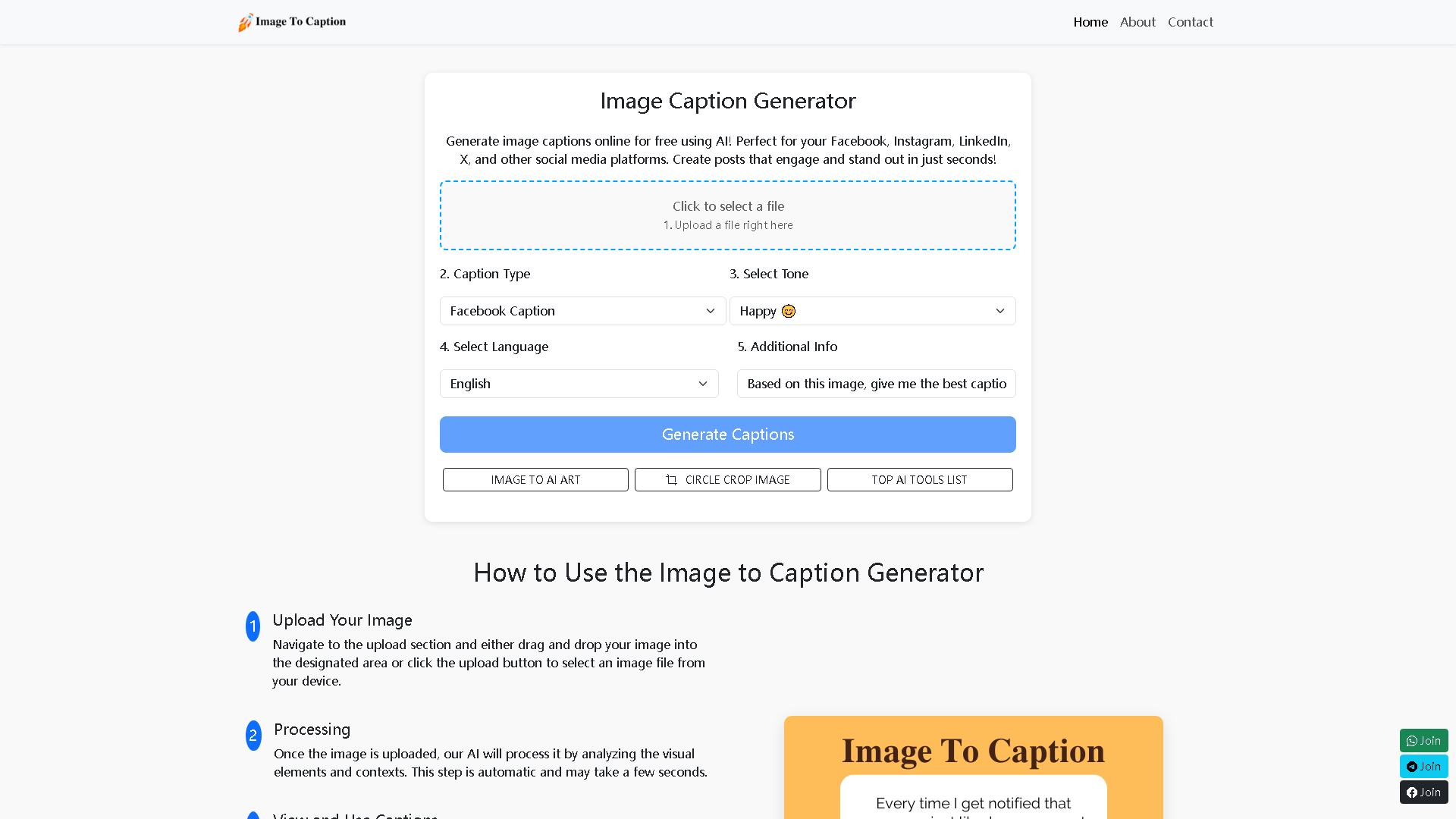 Image to Caption Interface Screenshot - Writing & Editing Tool