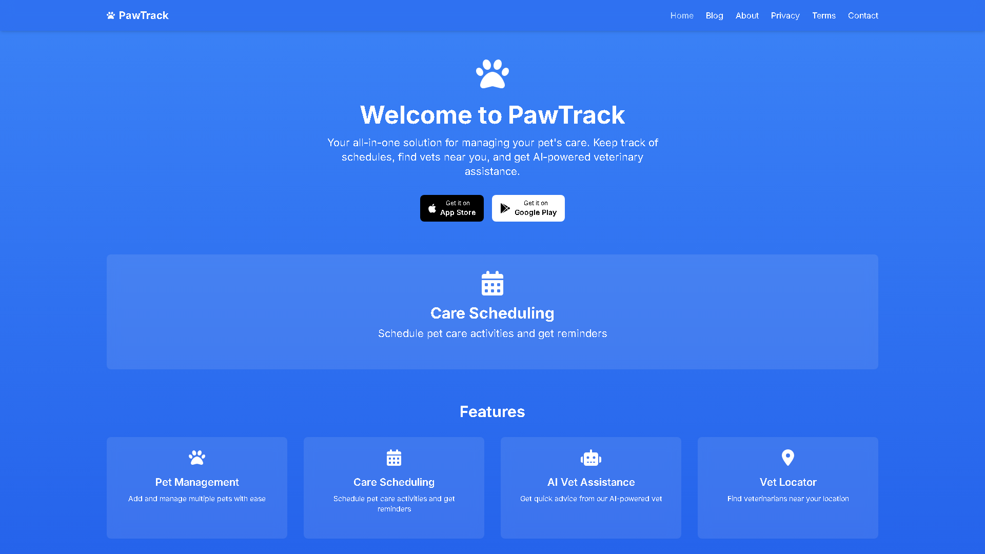 PawTrack Interface Screenshot - Health & Wellness Tool