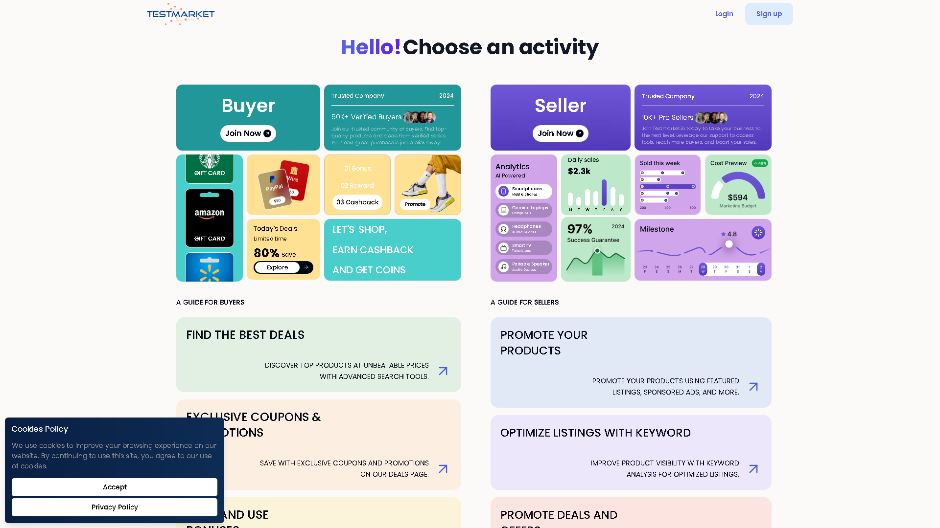 Testmarket Interface Screenshot - Marketing & SEO Tool