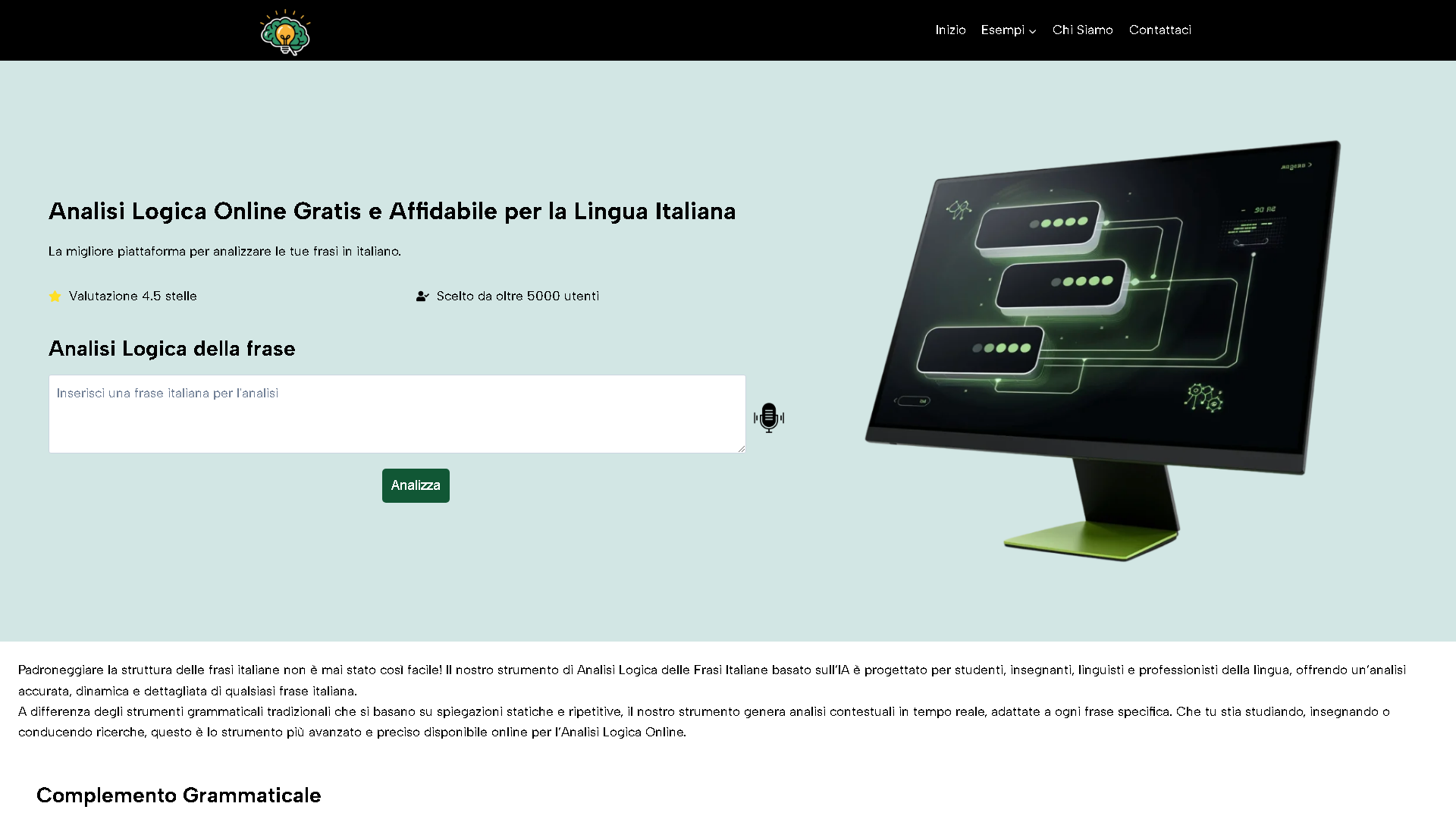 Analisi Logica Tool Interface Screenshot - Writing & Editing Tool