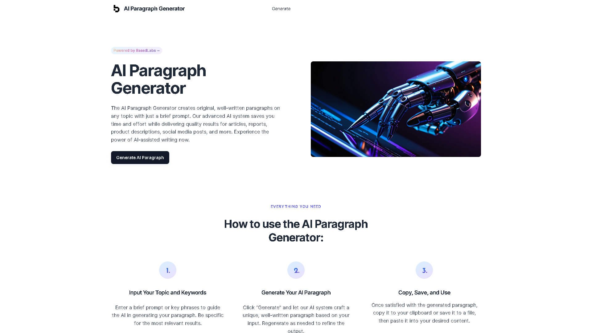 AI Paragraph Generator Interface Screenshot - Writing & Editing Tool