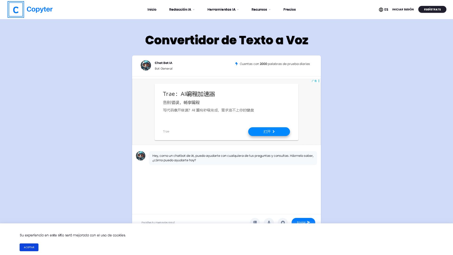 Copyter IA Interface Screenshot - Writing & Editing Tool
