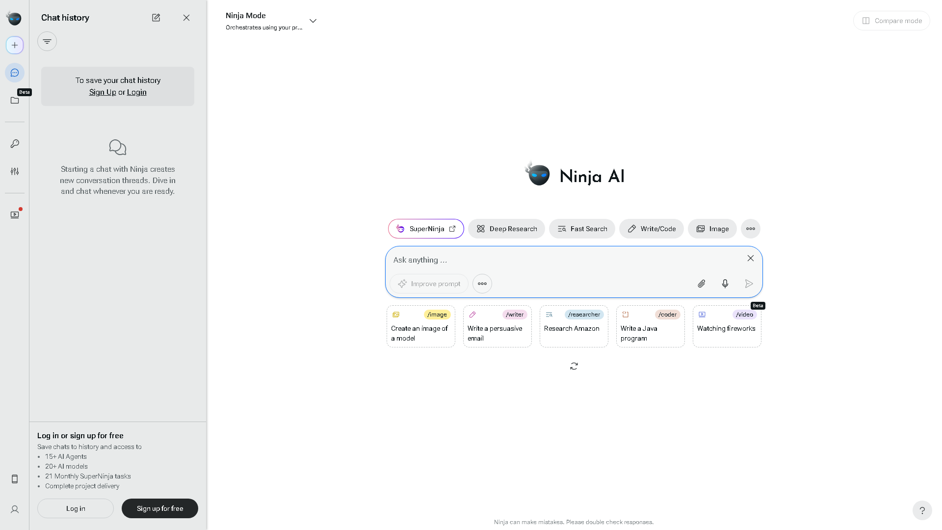 Ninja AI Interface Screenshot - Writing & Content Tool