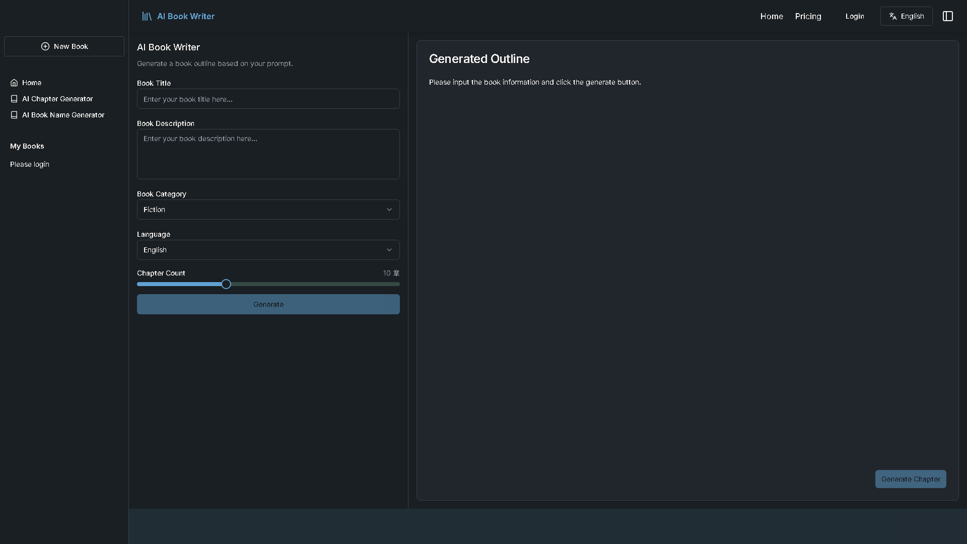 AI Book Writer Interface Screenshot - Writing & Editing Tool