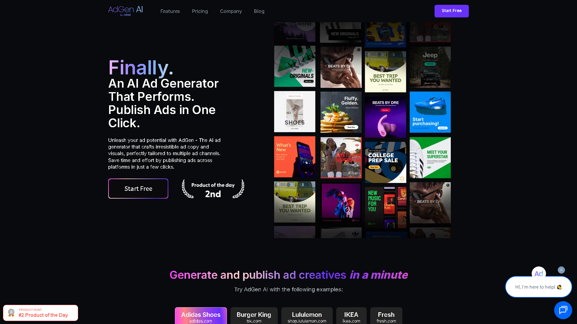 AdGen AI Interface Screenshot - Writing & Editing Tool