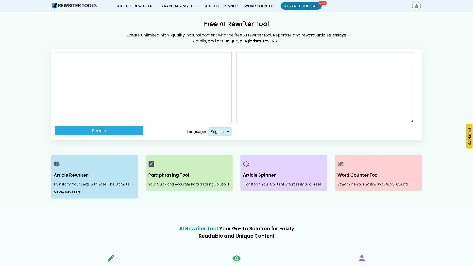 Rewriter Tools Interface Screenshot - Writing & Editing Tool