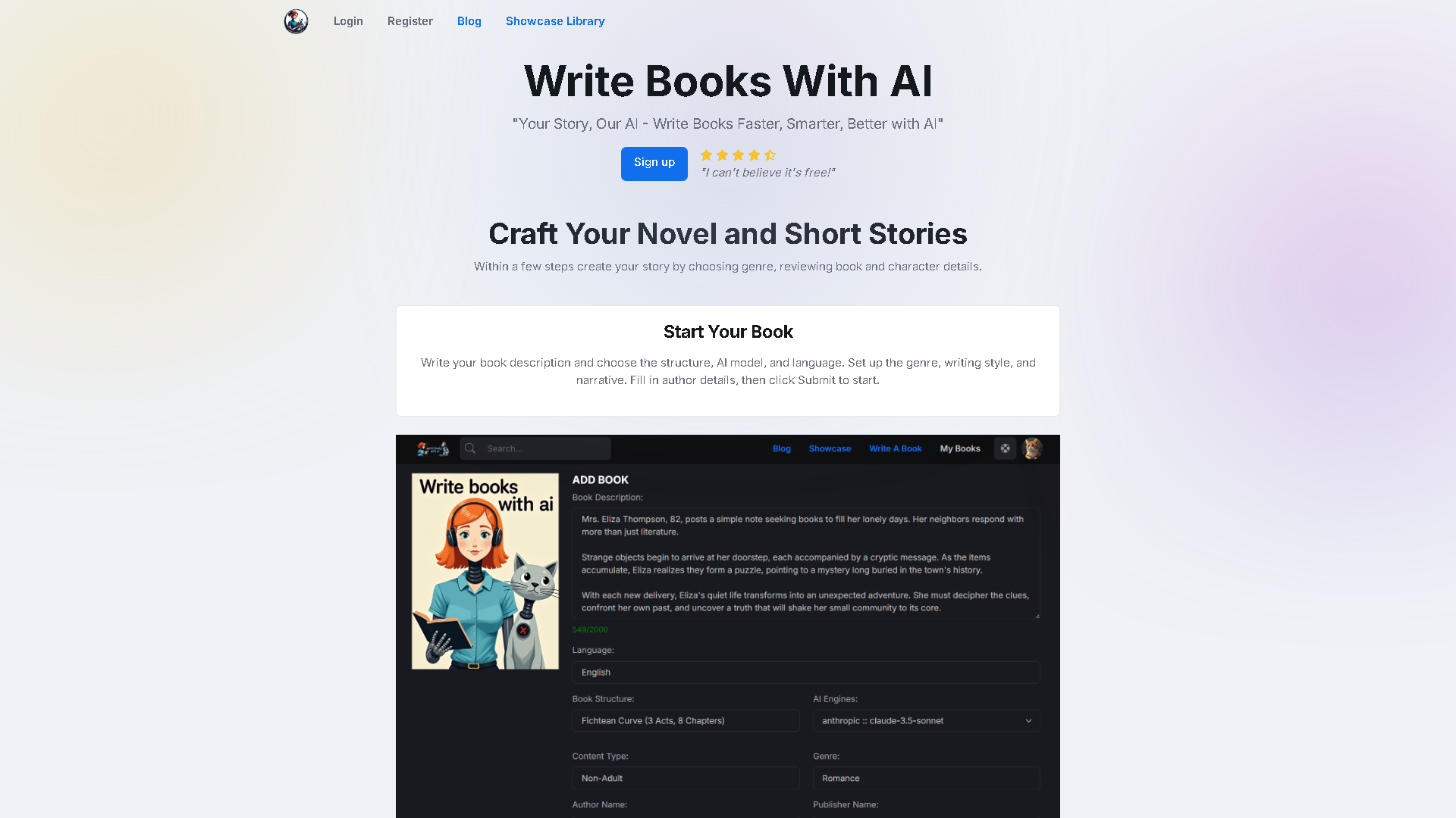 Write Books With AI Interface Screenshot - Writing & Editing Tool