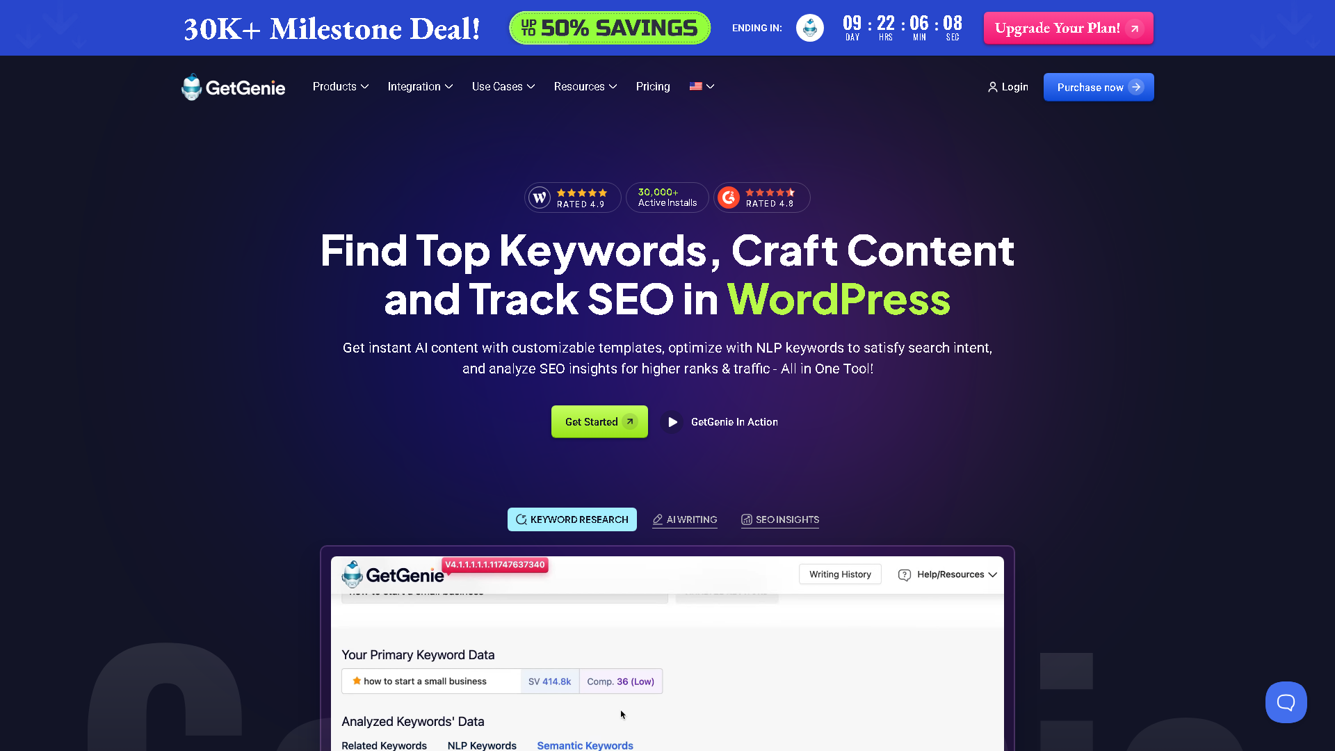 GetGenie Ai Interface Screenshot - Writing & Editing Tool
