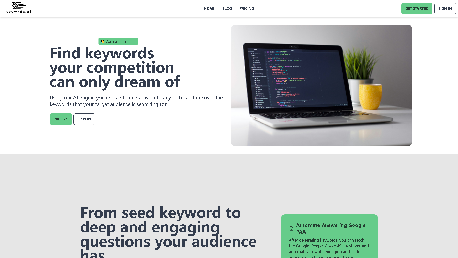 Keywrds.ai Interface Screenshot - Writing & Editing Tool