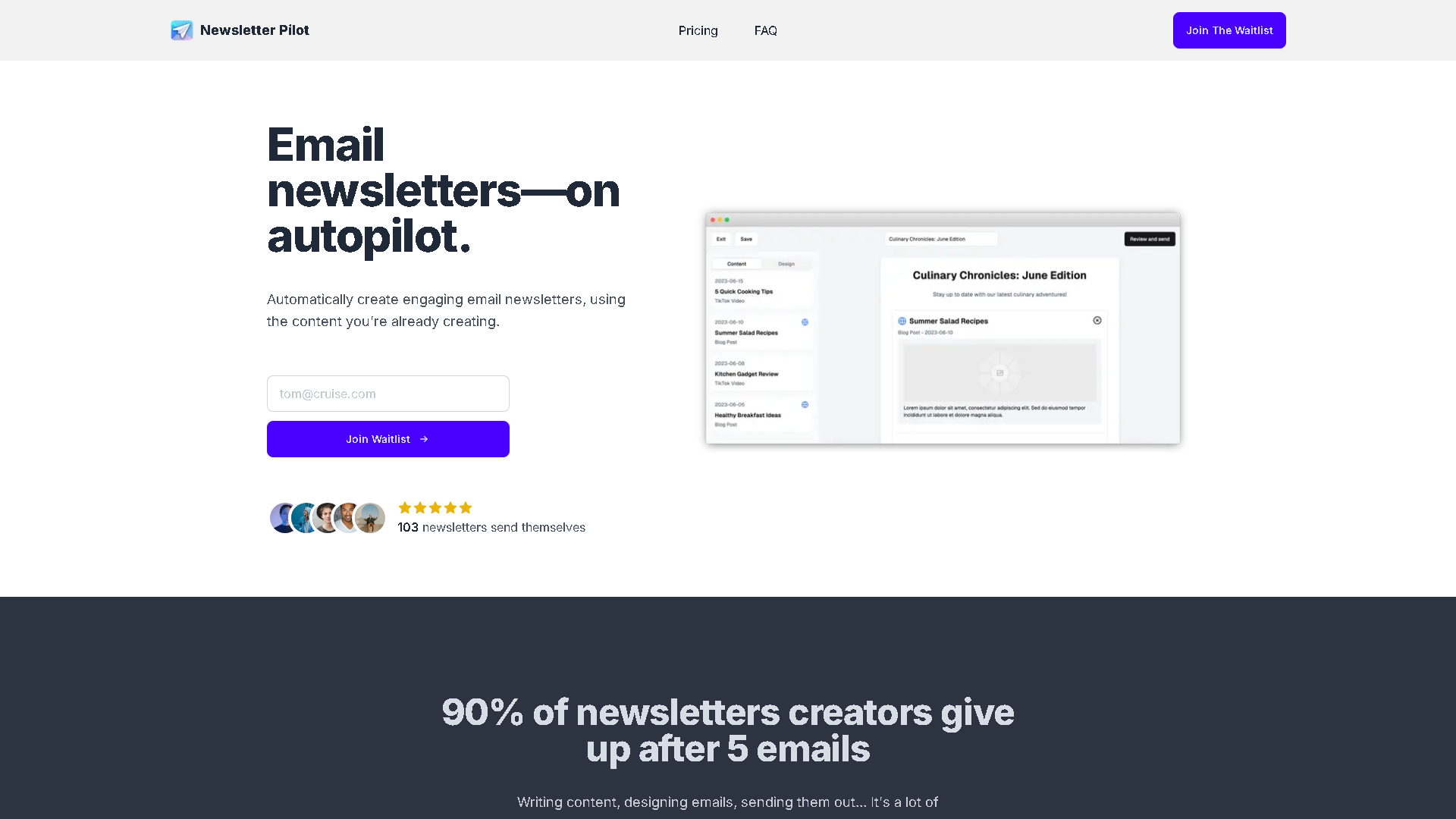 Newsletter Pilot Interface Screenshot - Writing & Editing Tool