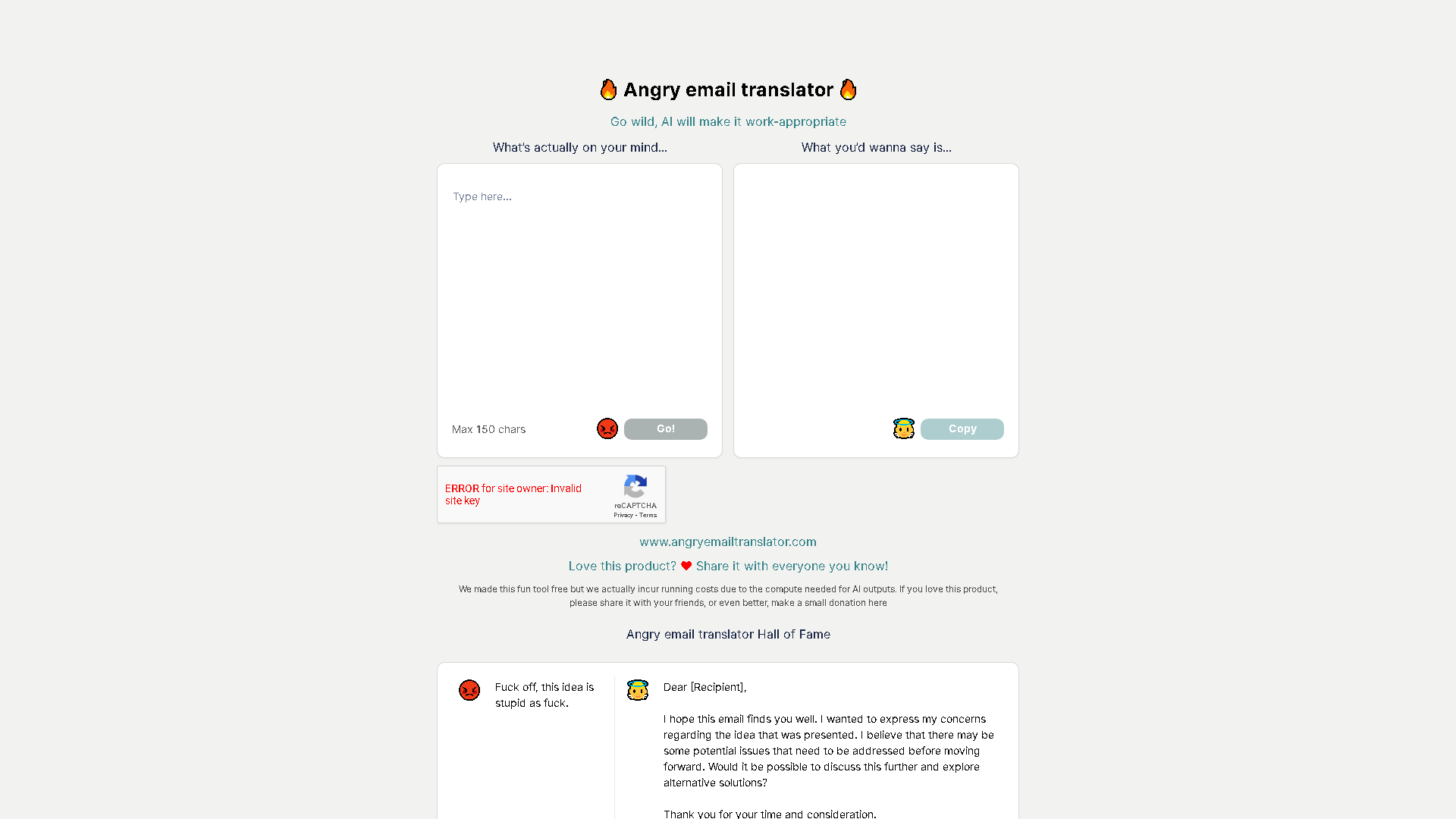 Angry Email Translator Interface Screenshot - Writing & Editing Tool