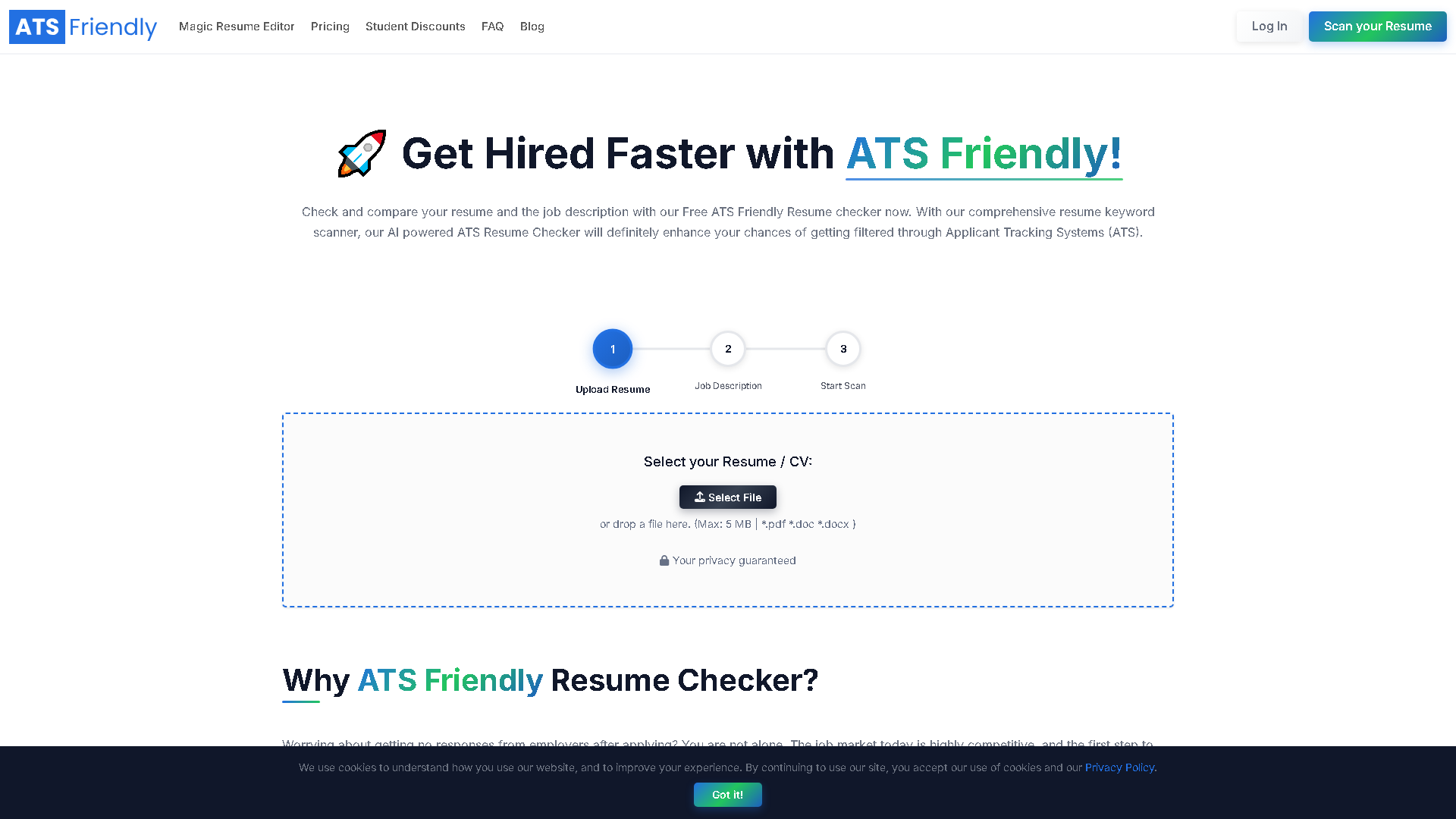 ATSFriendly.com Interface Screenshot - Writing & Editing Tool