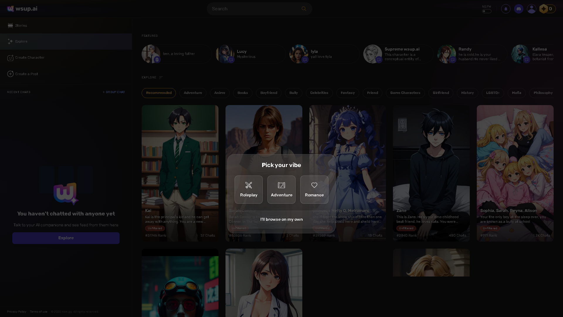 wsup.ai Interface Screenshot - Chatbots & Virtual Companions Tool