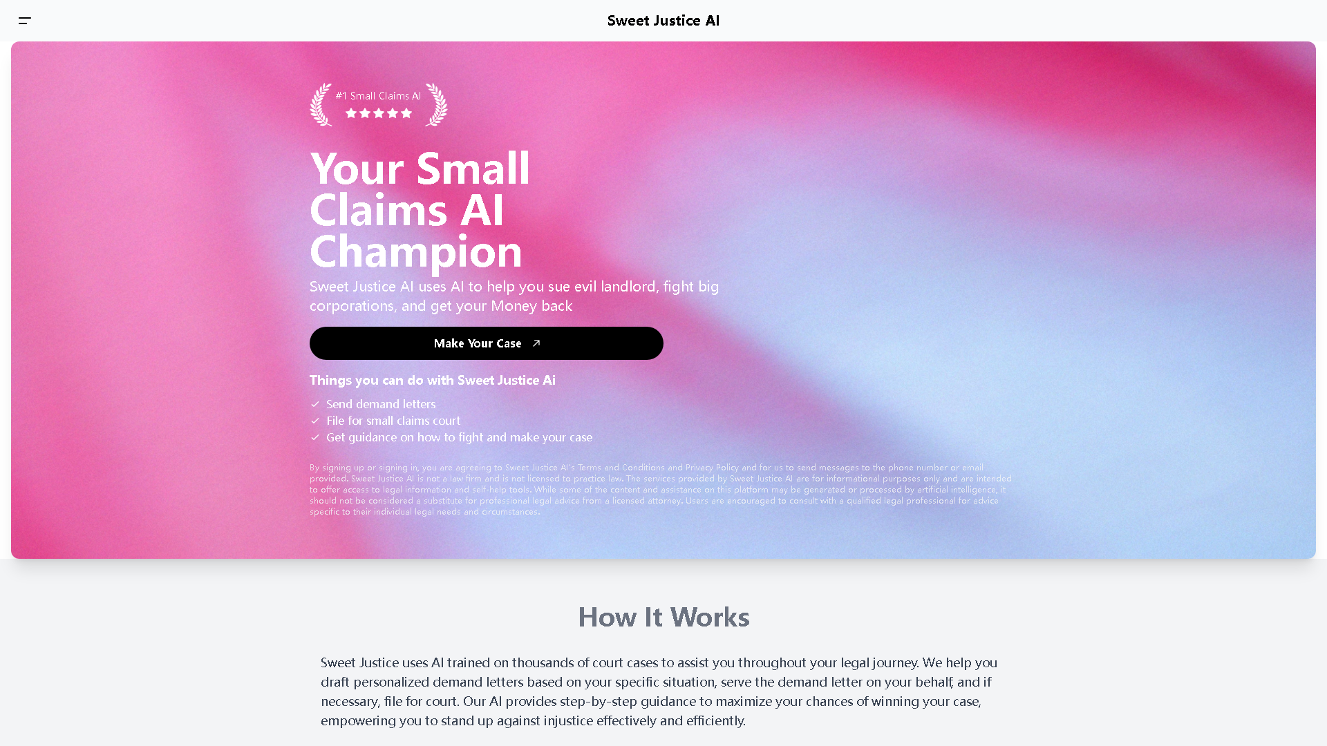 Sweet Justice AI Interface Screenshot - Writing & Editing Tool