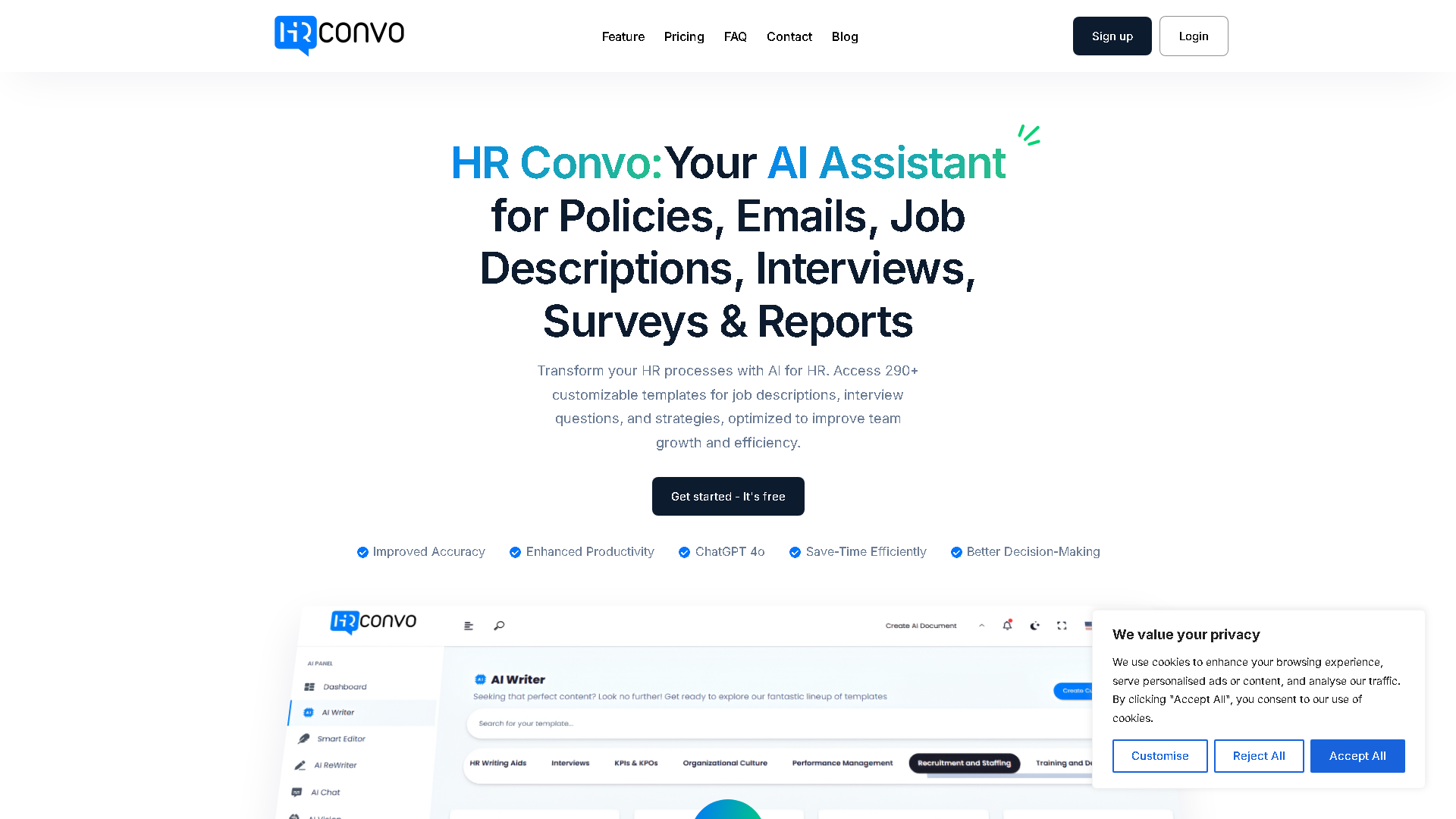 HR Convo Interface Screenshot - Writing & Editing Tool