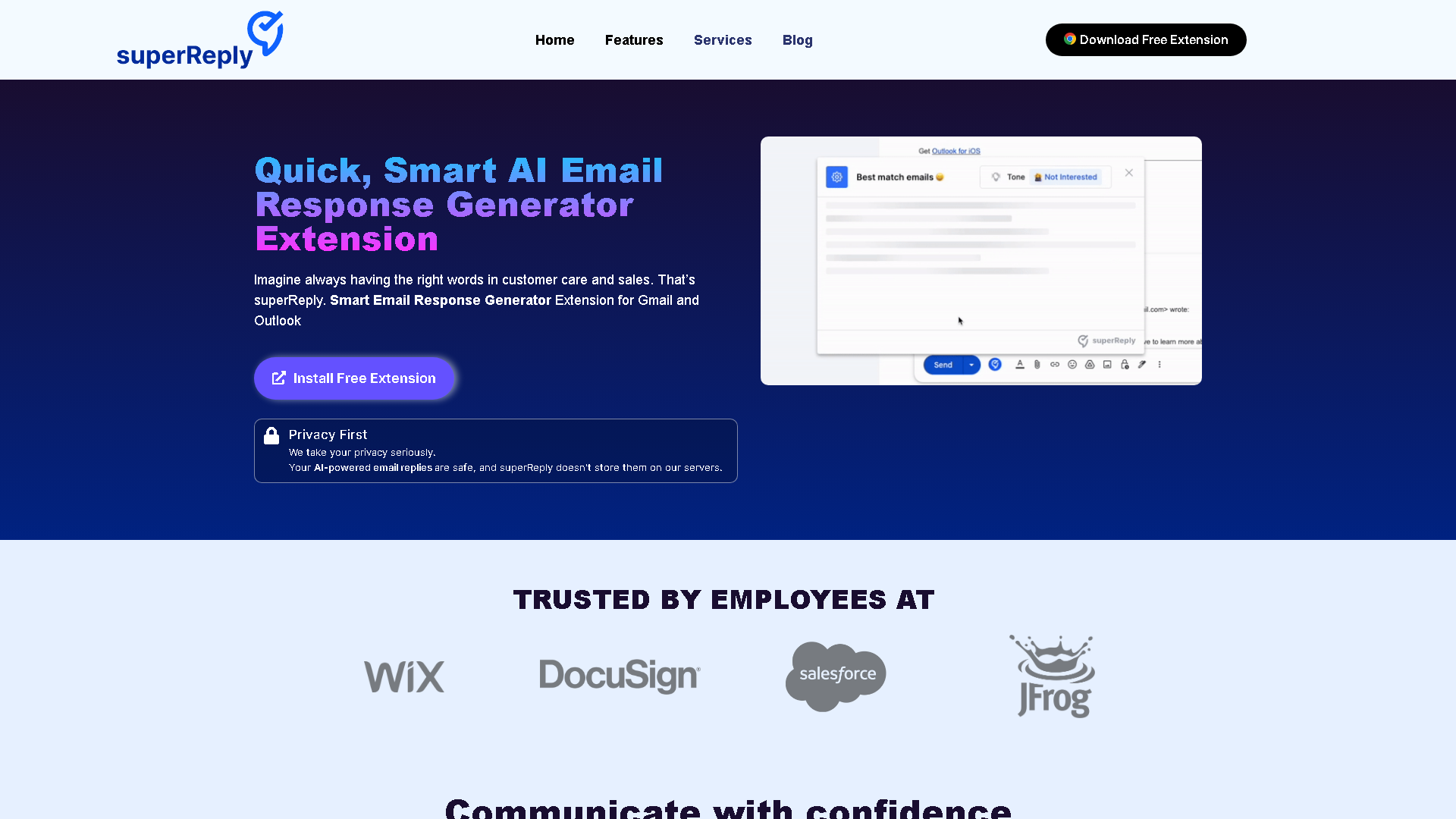 superReply Interface Screenshot - Writing & Editing Tool