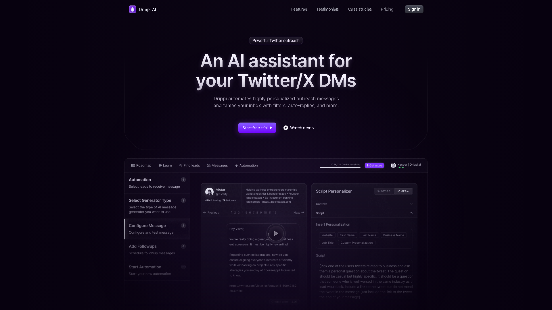 Drippi.ai Interface Screenshot - Writing & Editing Tool