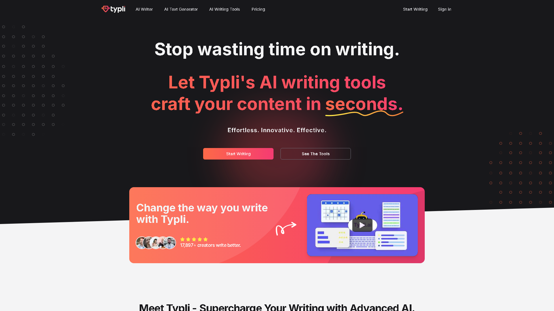 Typli.ai Interface Screenshot - Writing & Editing Tool