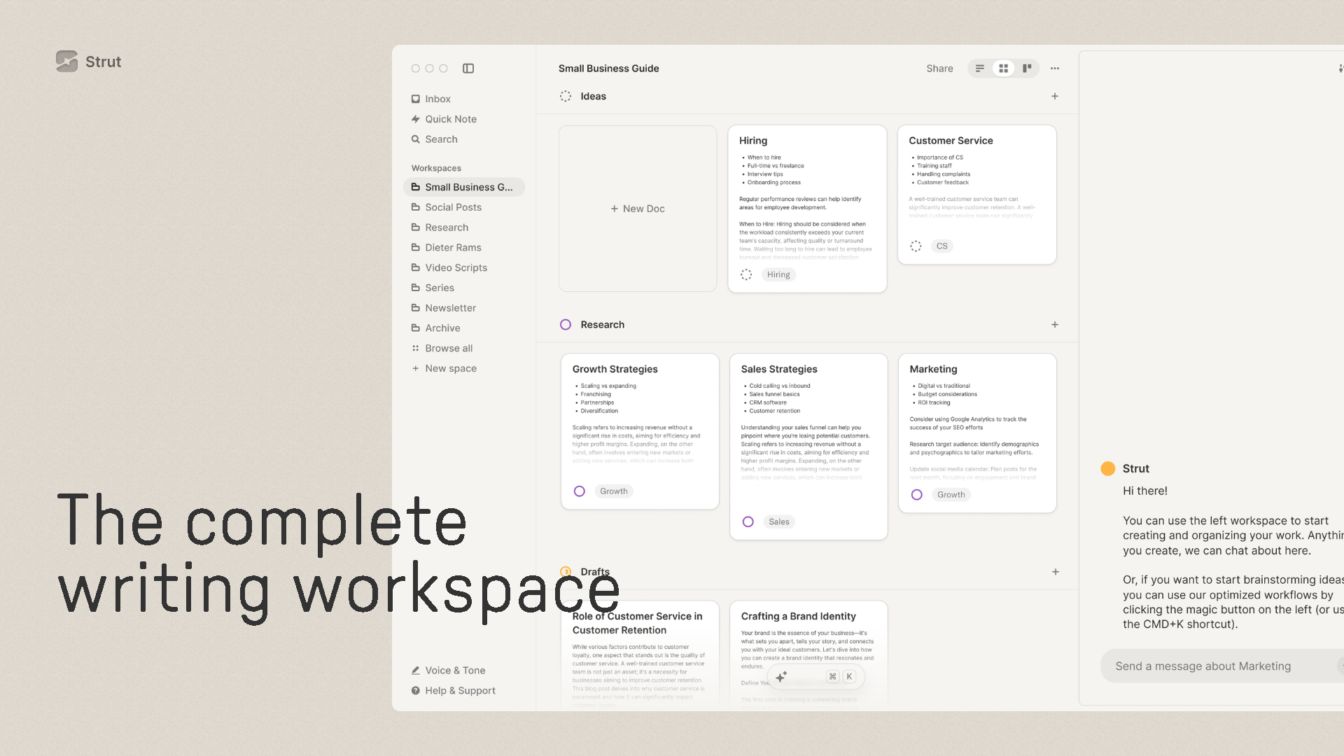 Strut Interface Screenshot - Writing & Editing Tool