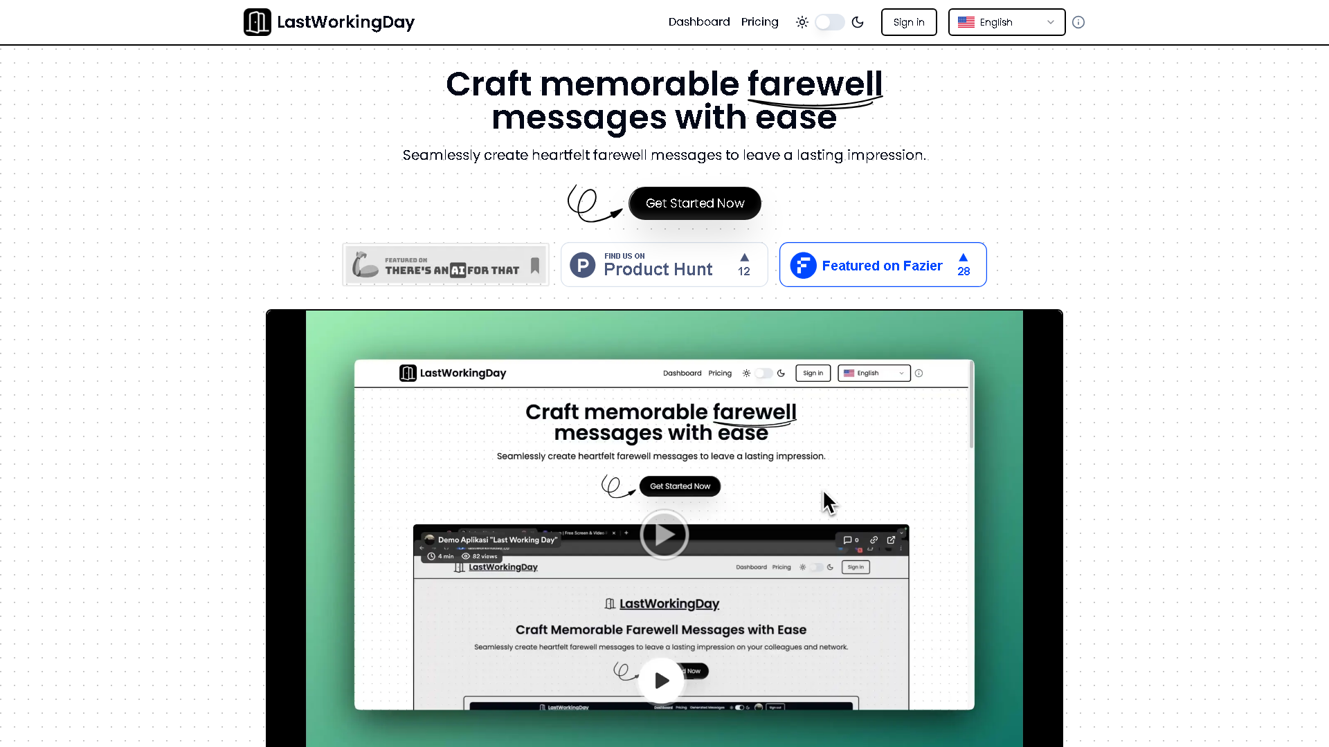 LastWorkingDay Interface Screenshot - Writing & Editing Tool