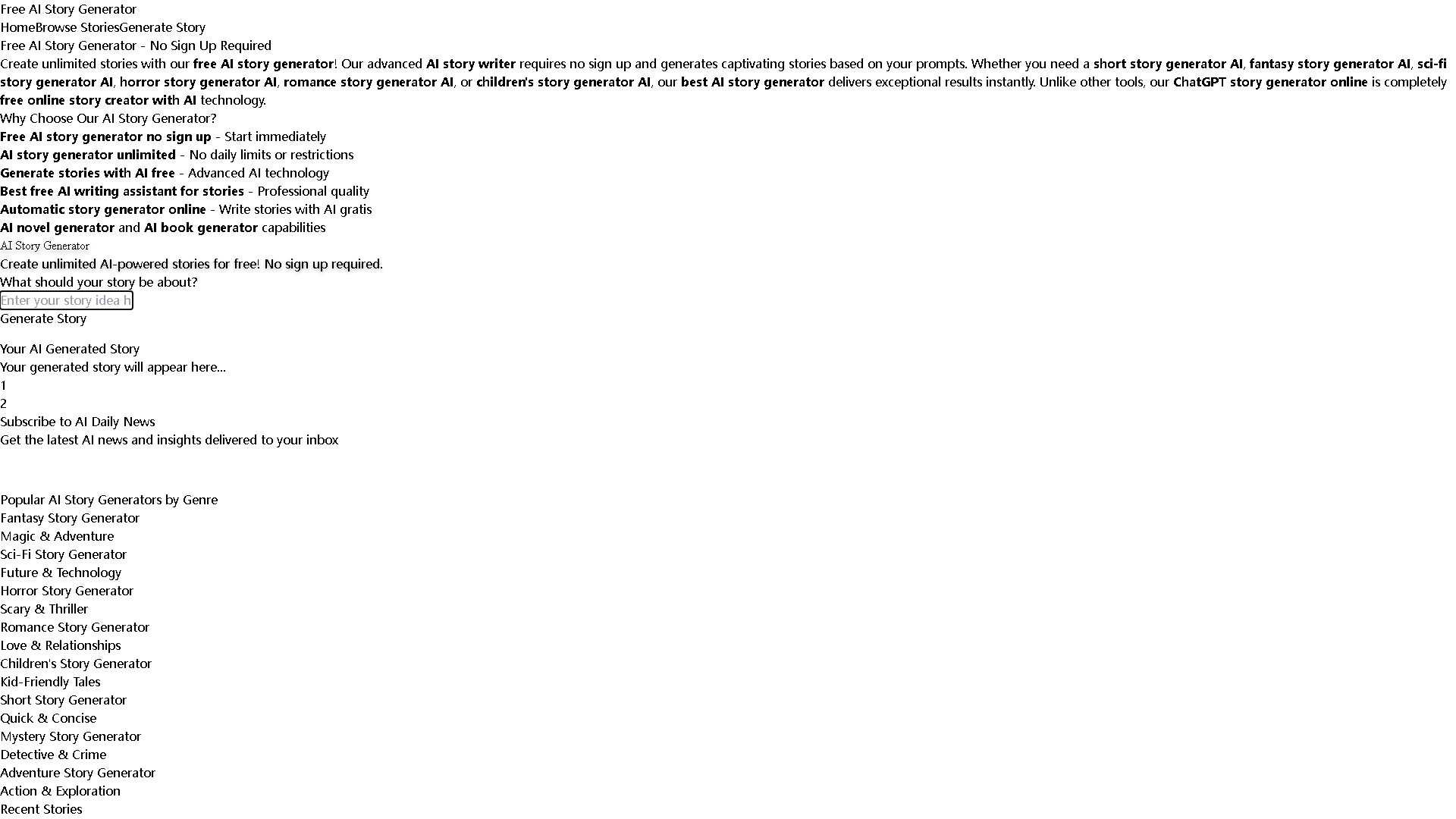 Free AI Story Generator Interface Screenshot - Writing & Editing Tool
