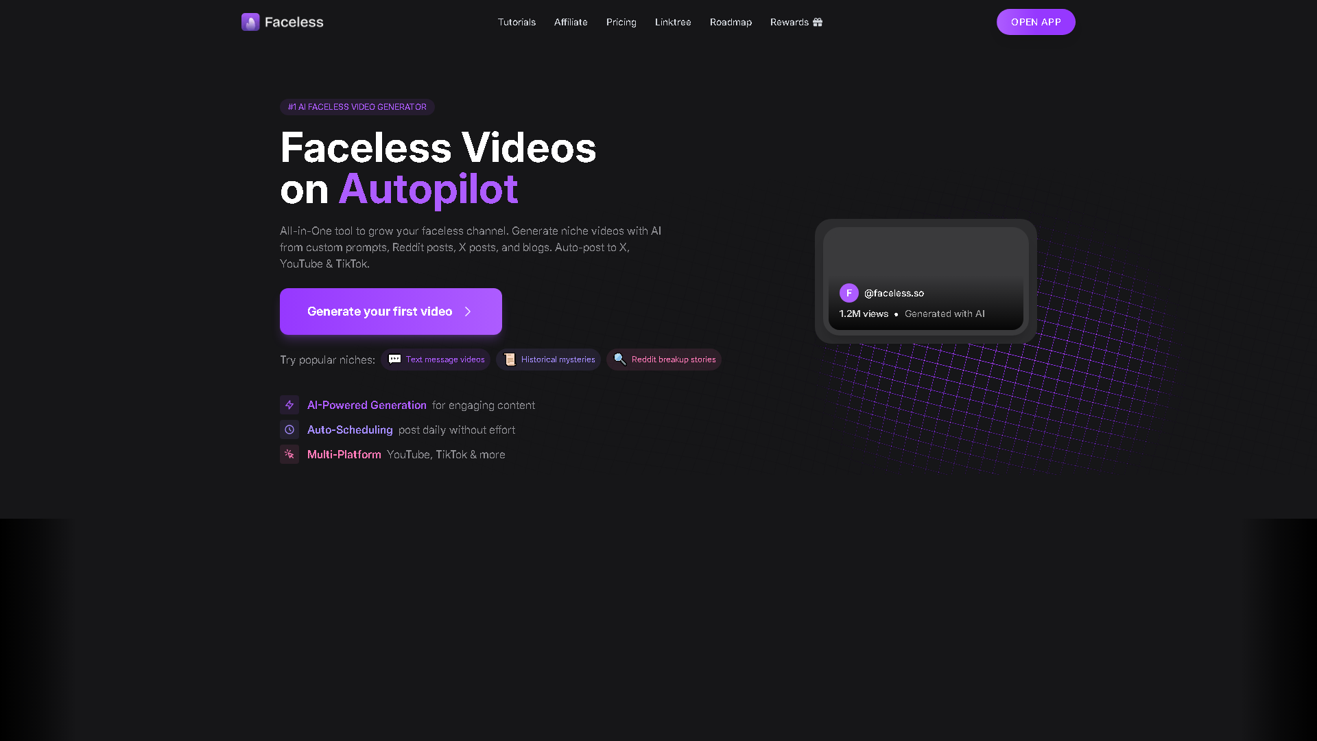 Faceless.so Interface Screenshot - Social Media Tool