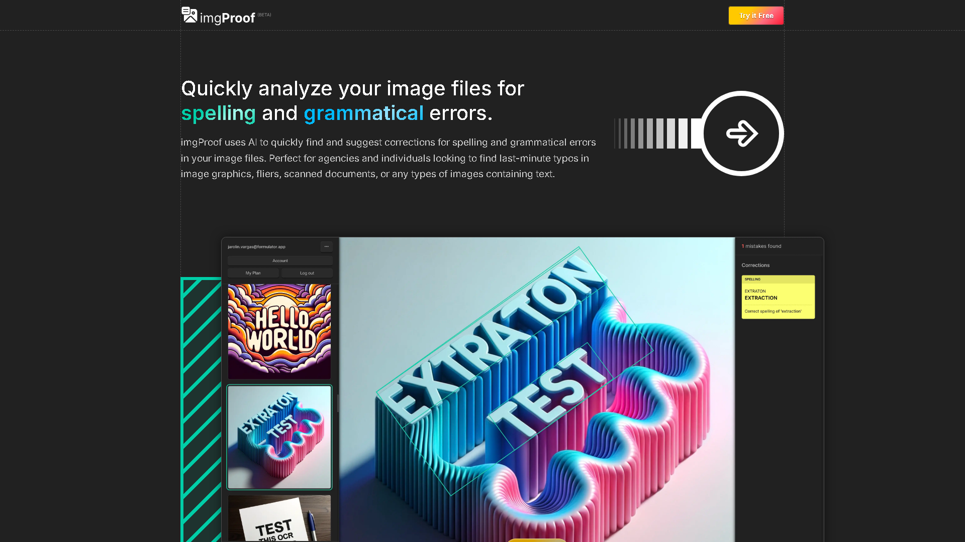 imgProof Interface Screenshot - Writing & Editing Tool