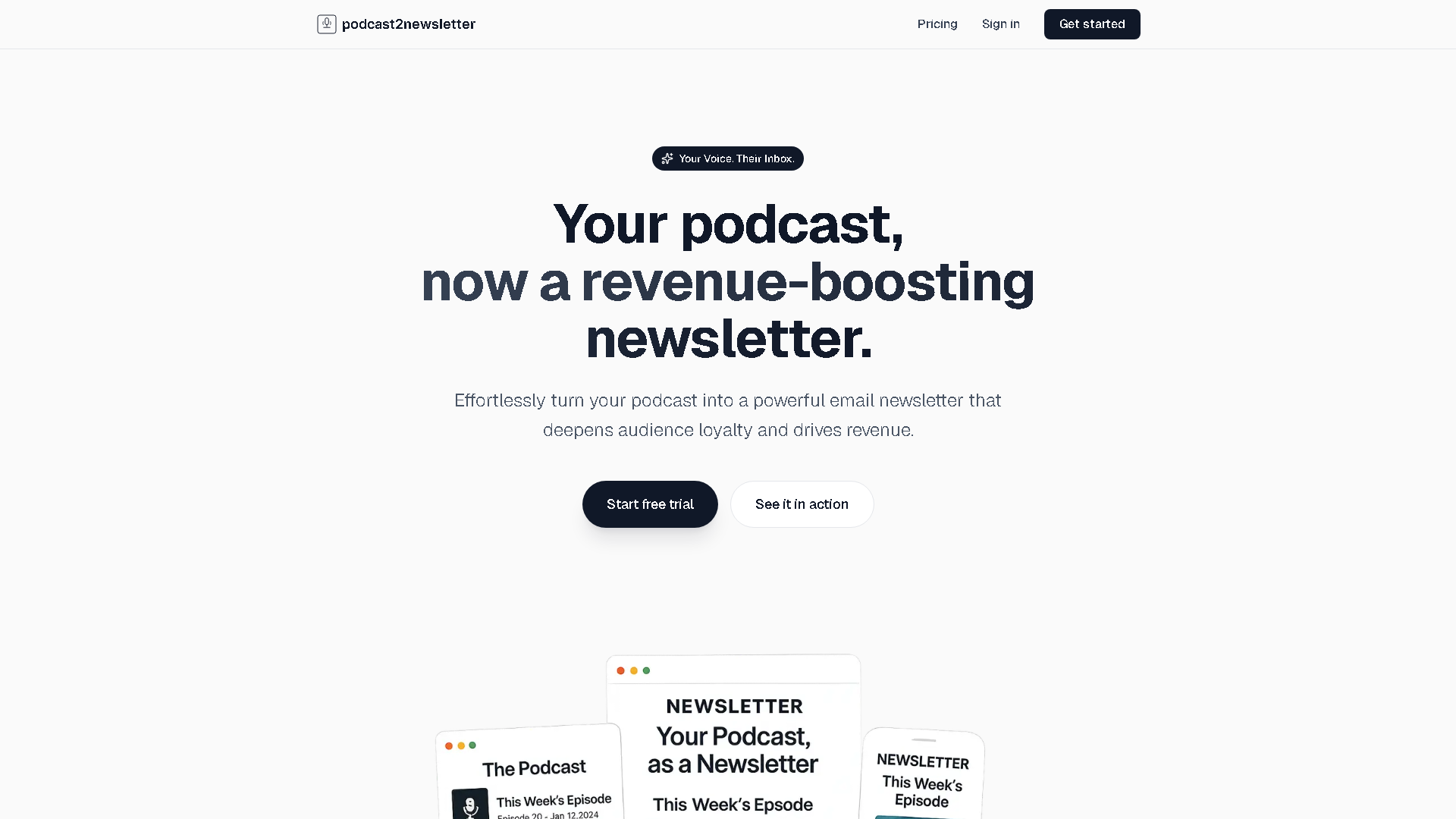 Podcast 2 Newsletter Interface Screenshot - Writing & Editing Tool