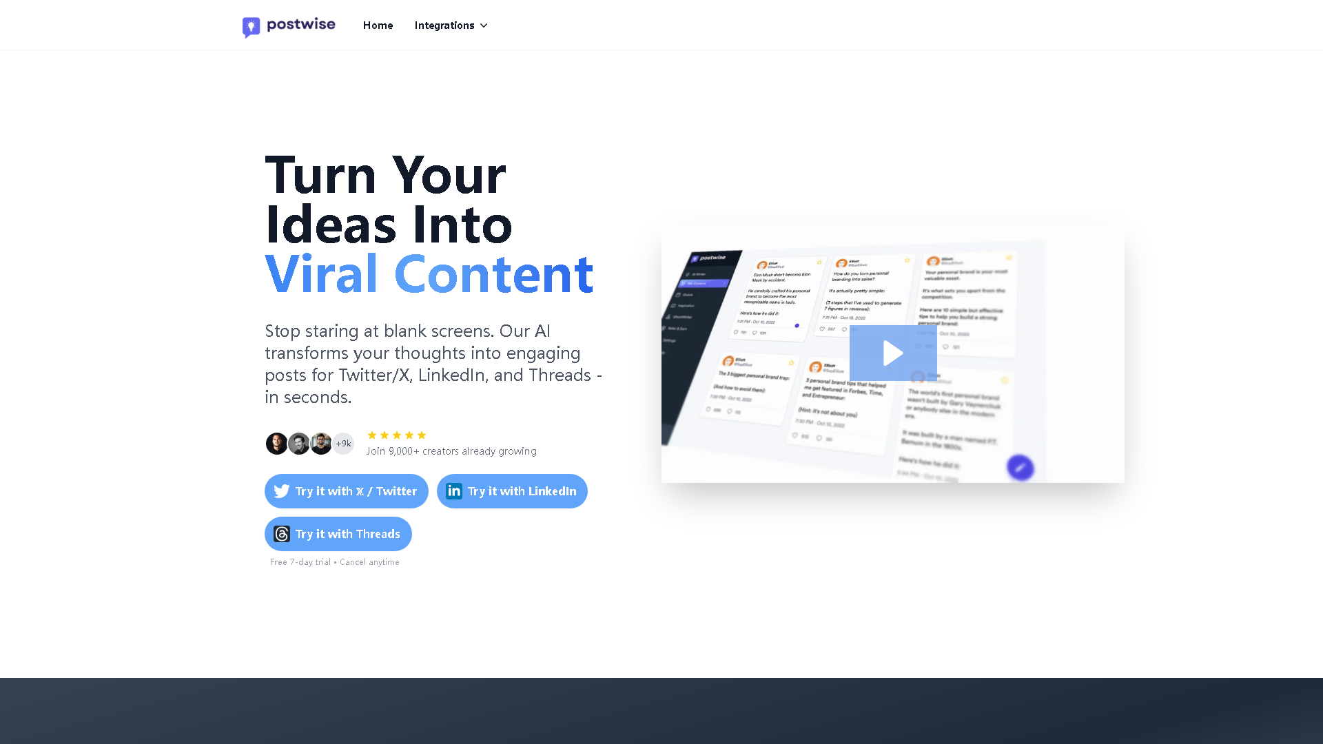 Postwise Interface Screenshot - Writing & Editing Tool