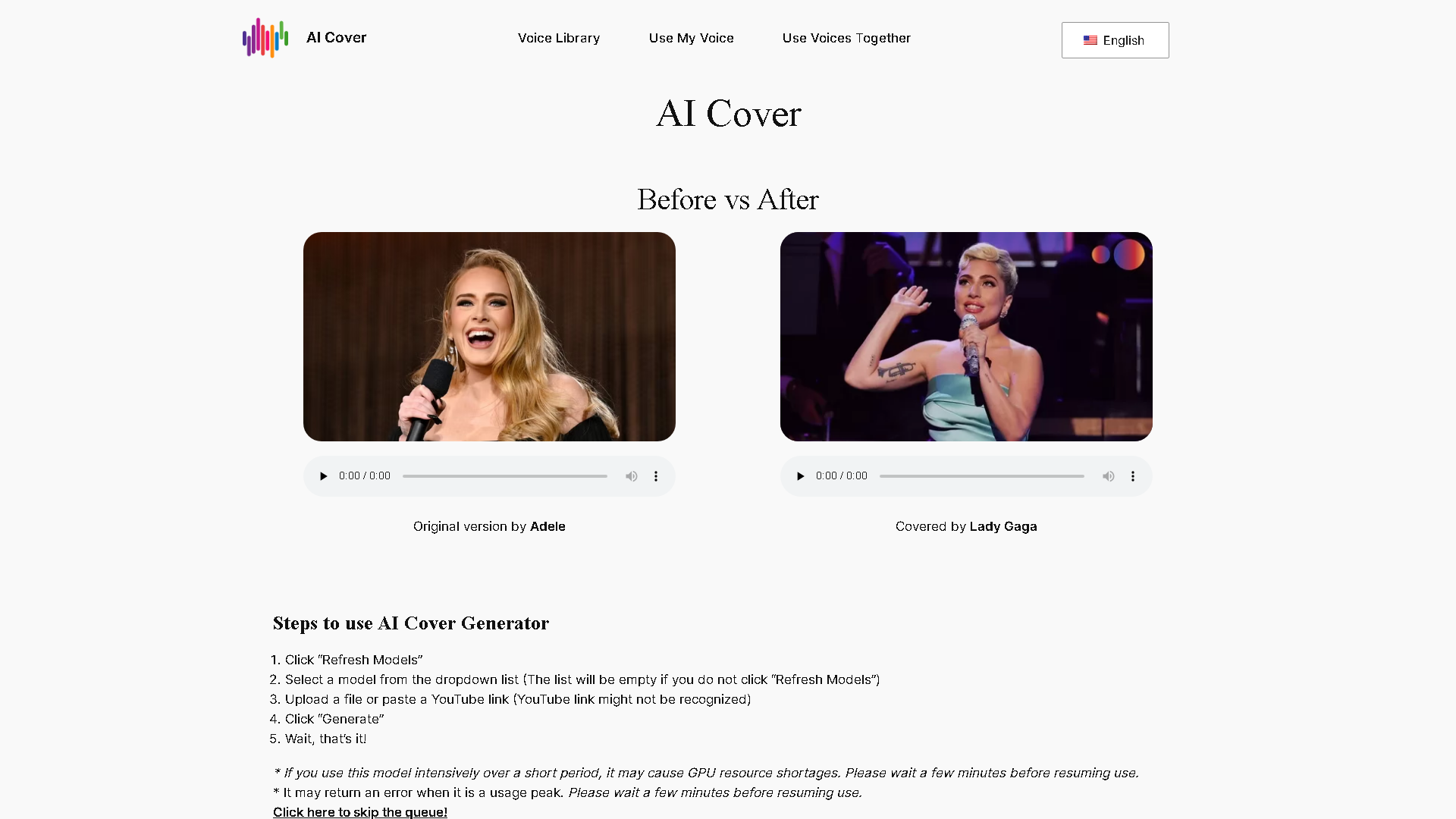 AI Cover Generator Interface Screenshot - Audio & Voice Tool
