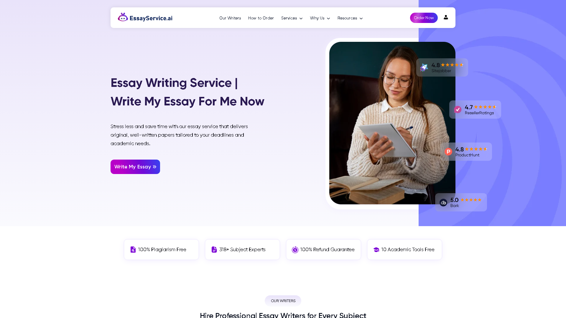EssayService.ai Interface Screenshot - Writing & Editing Tool