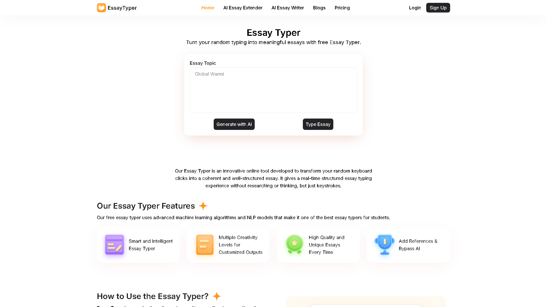 EssayTyper Interface Screenshot - Writing & Editing Tool