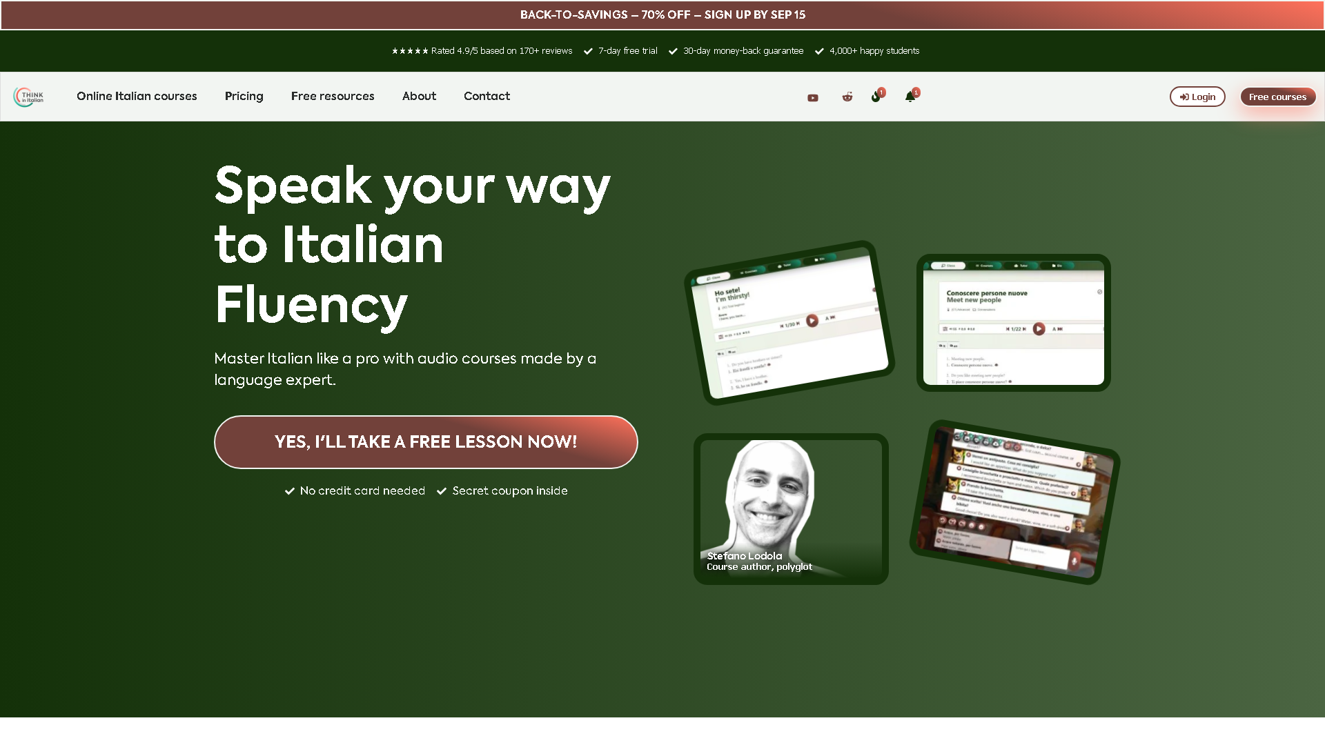 Think in Italian Interface Screenshot - Writing & Editing Tool