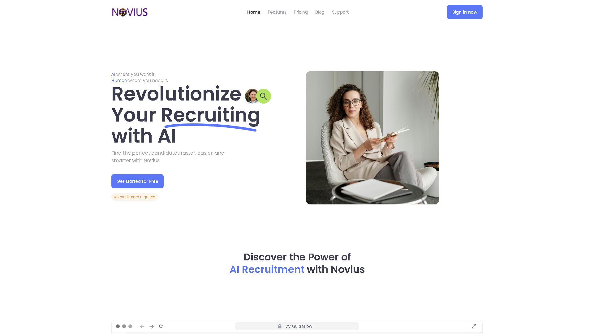 Novius AI Recruiter Interface Screenshot - Writing & Editing Tool