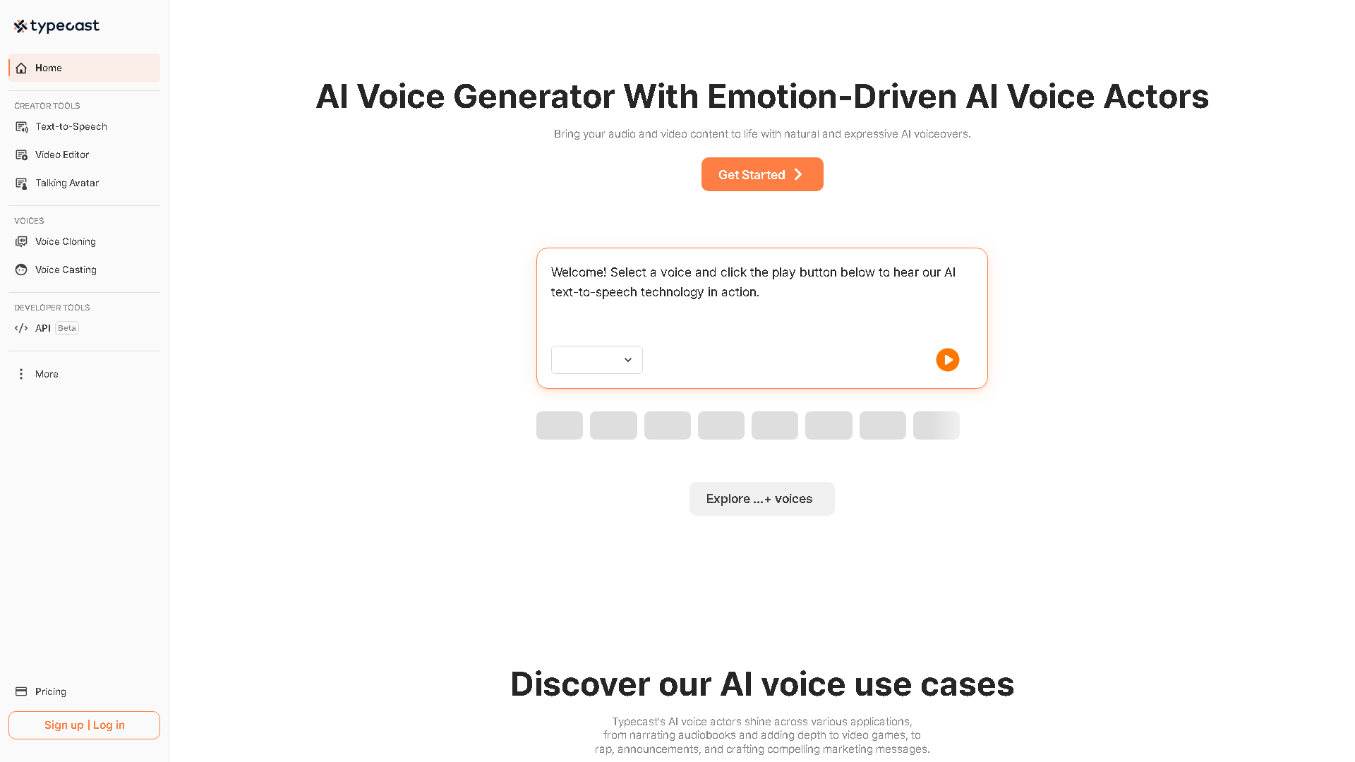 Typecast Interface Screenshot - Voice Generation & Conversion Tool
