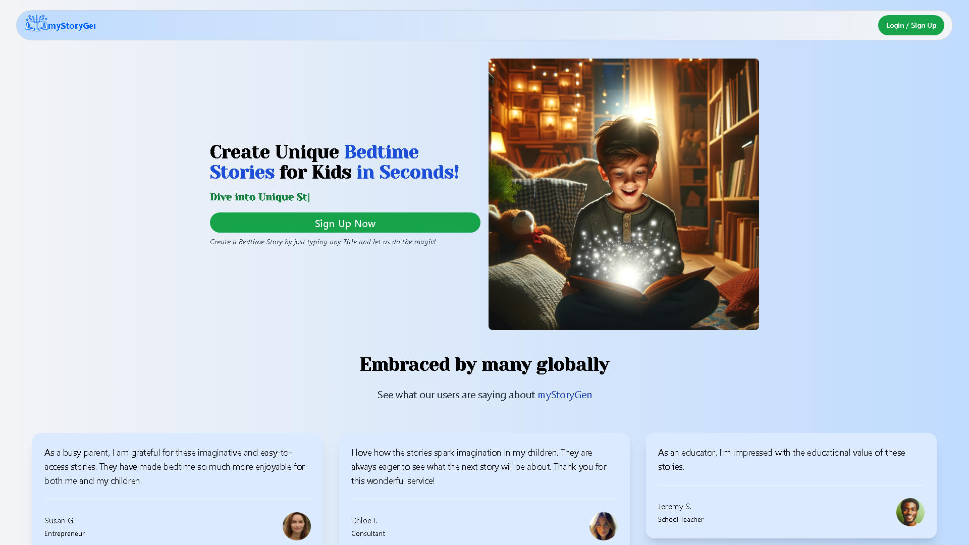 myStoryGen Interface Screenshot - Writing & Editing Tool