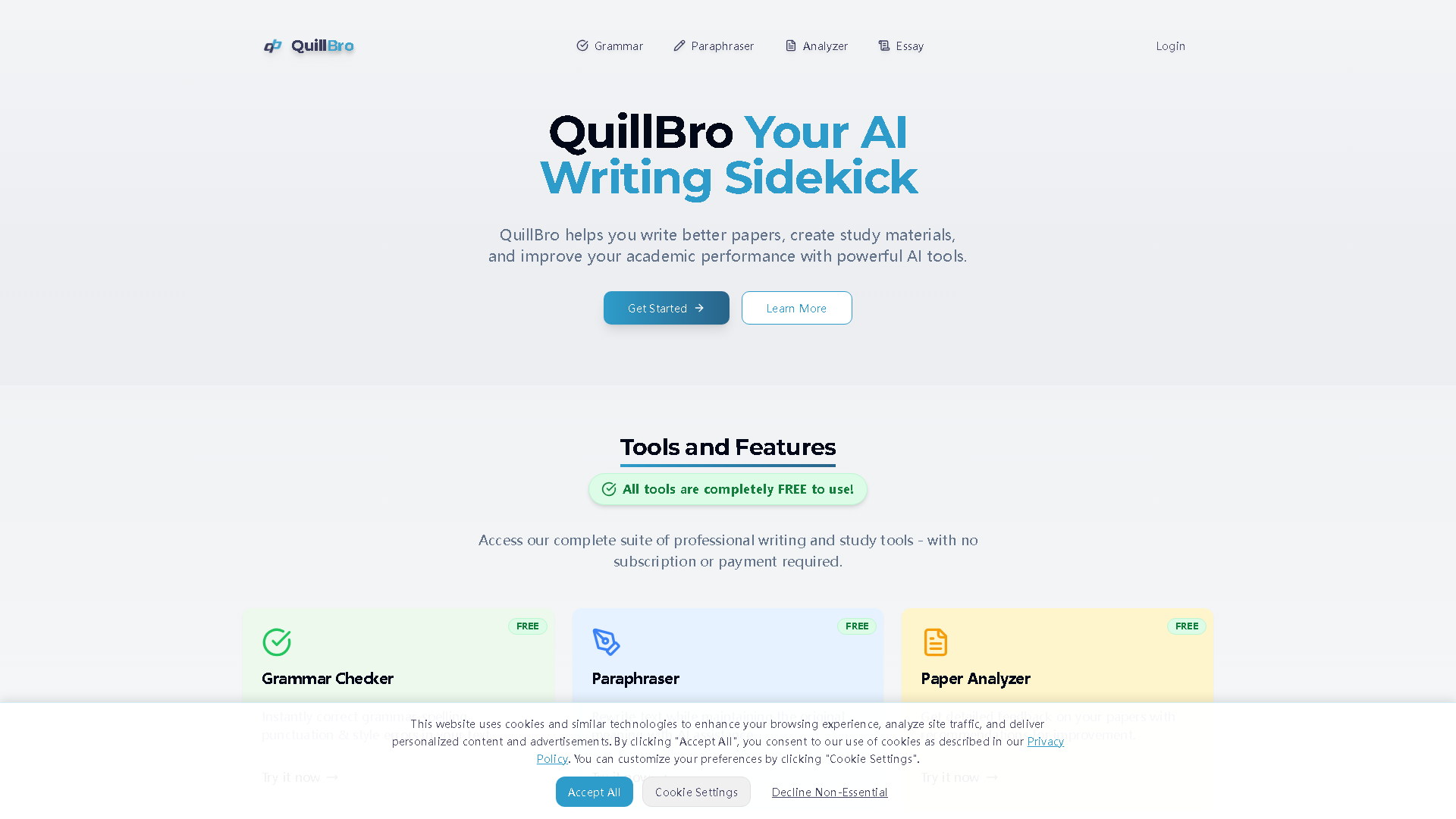 QuillBro Interface Screenshot - Writing & Editing Tool