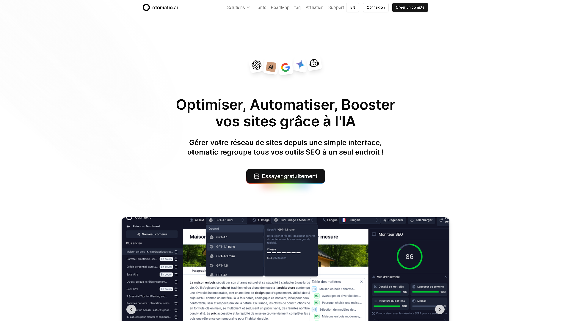 otomatic.ai Interface Screenshot - Writing & Editing Tool
