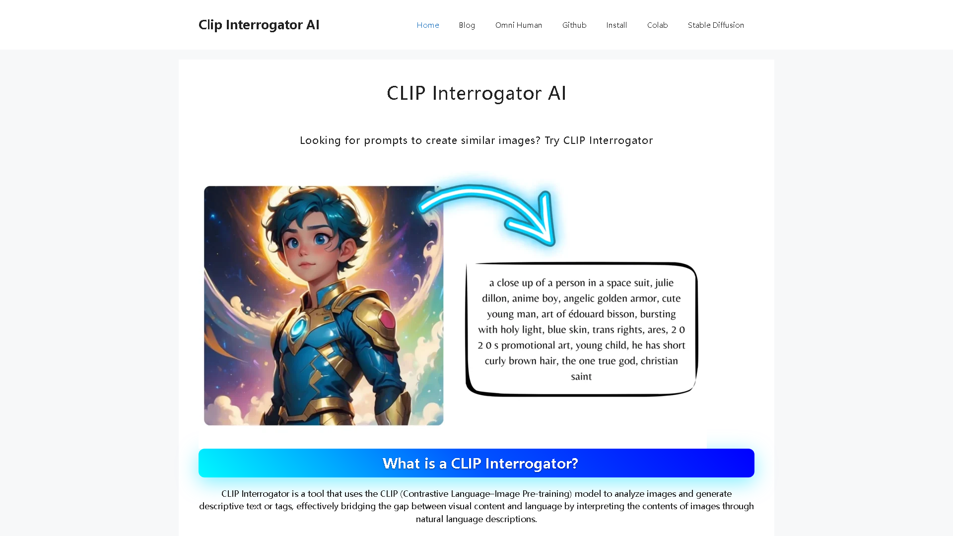 CLIP Interrogator AI Interface Screenshot - Writing & Editing Tool