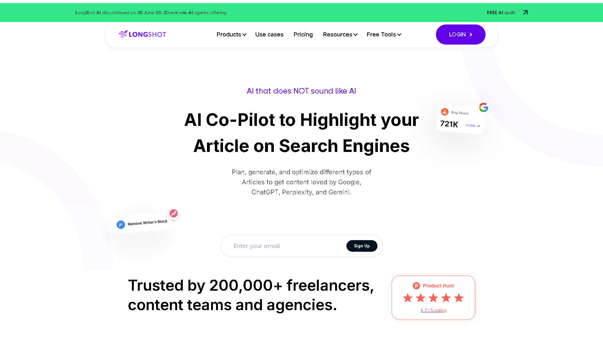LongShot AI Interface Screenshot - Writing & Editing Tool