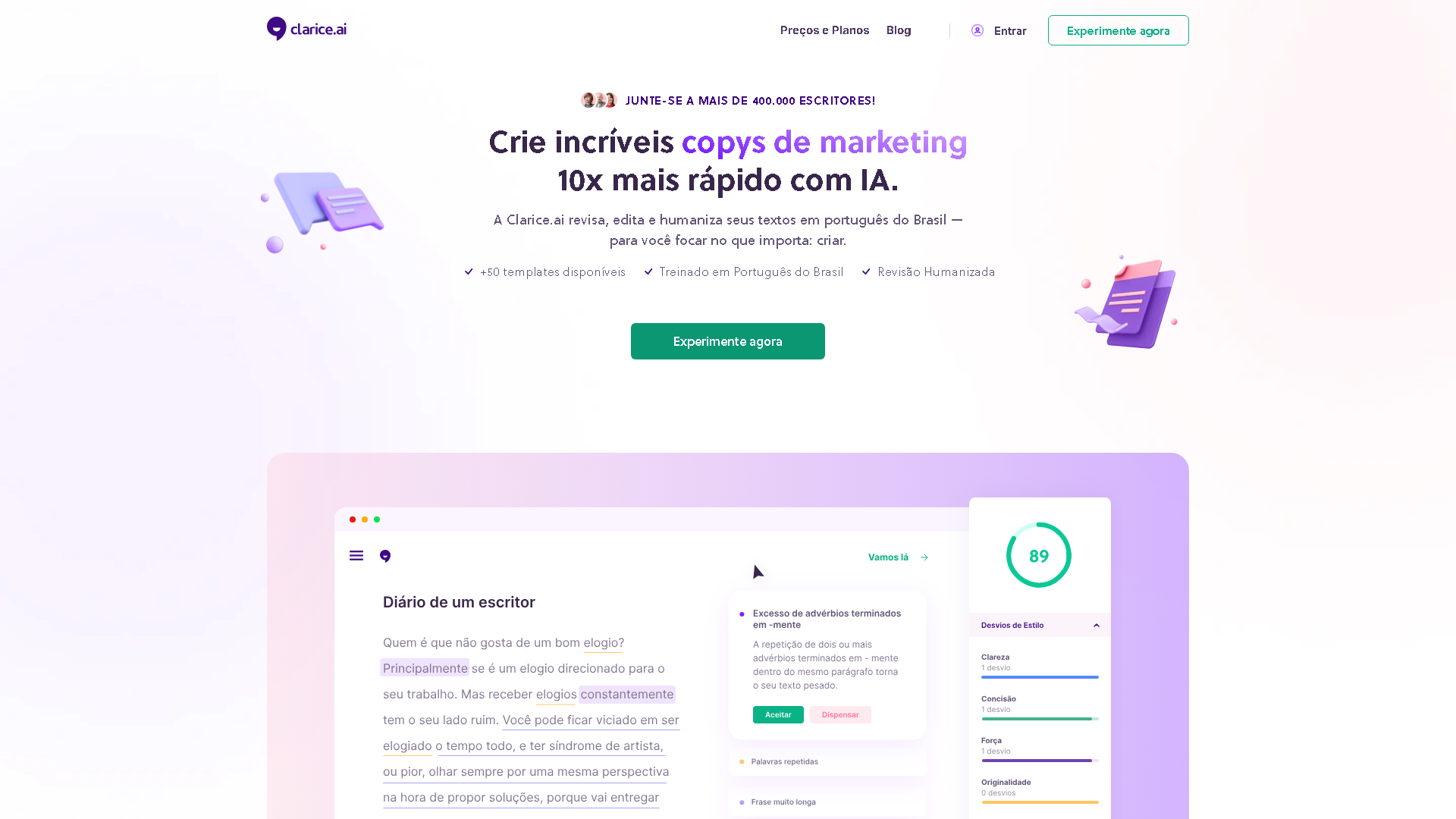 Clarice.ai Interface Screenshot - Writing & Editing Tool