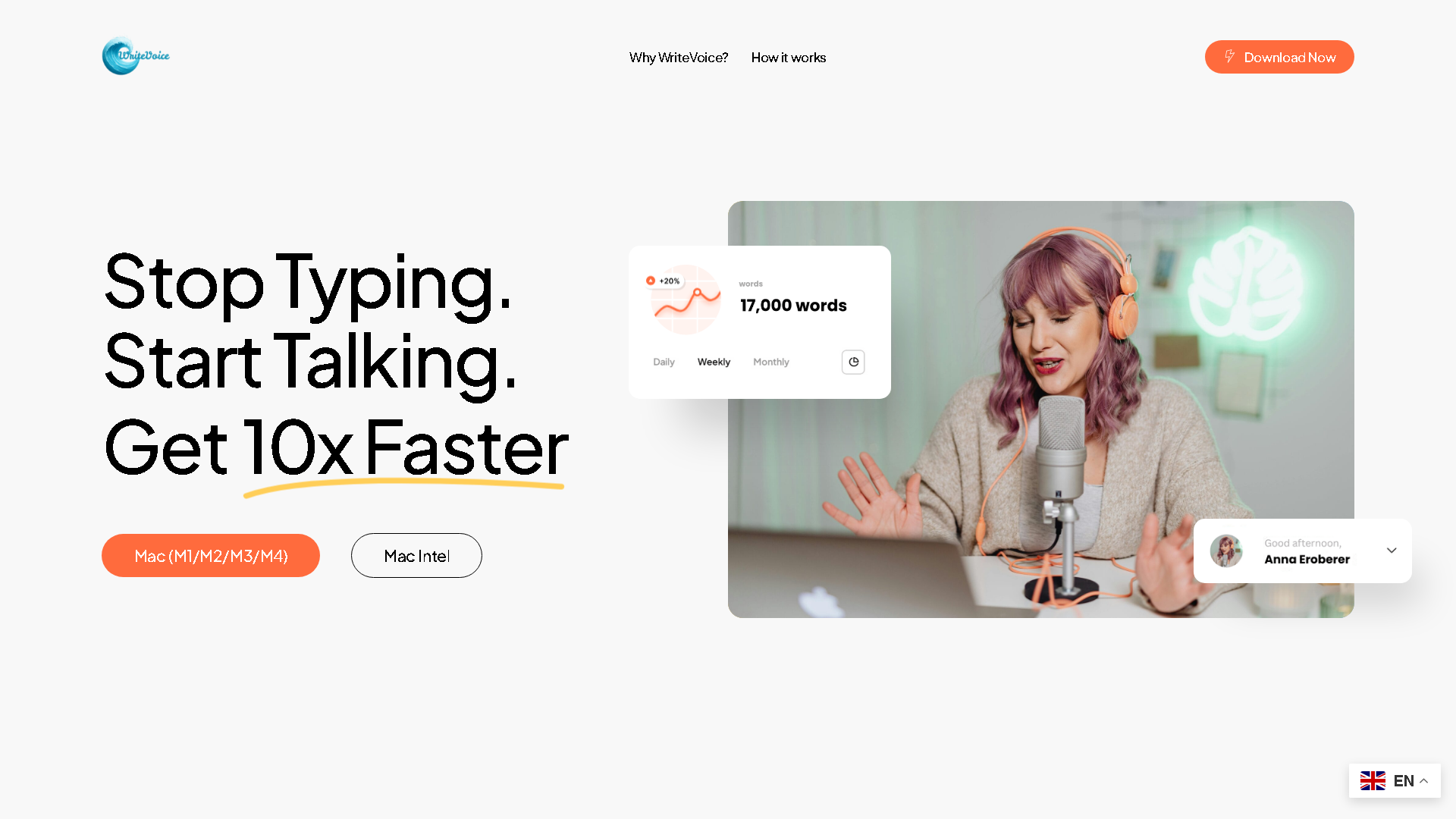 WriteVoice Interface Screenshot - Writing & Editing Tool