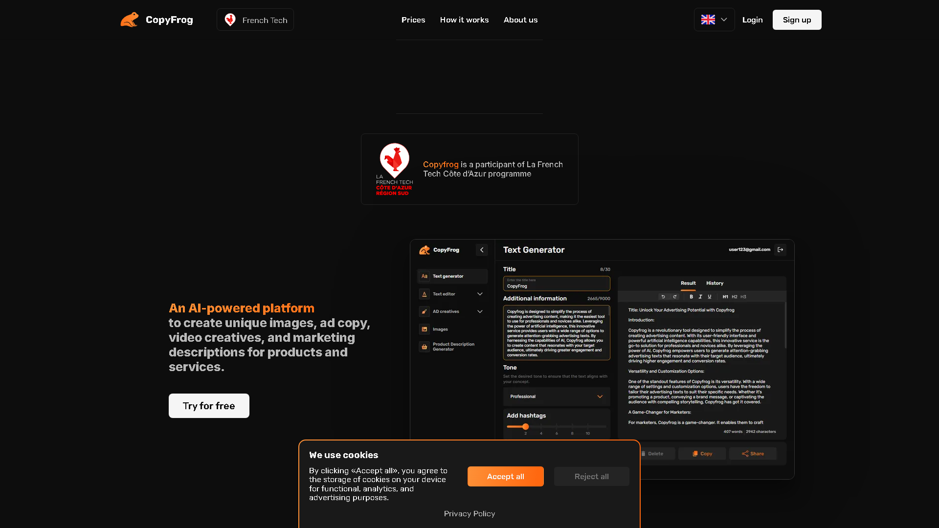 CopyFrog AI Interface Screenshot - Writing & Editing Tool
