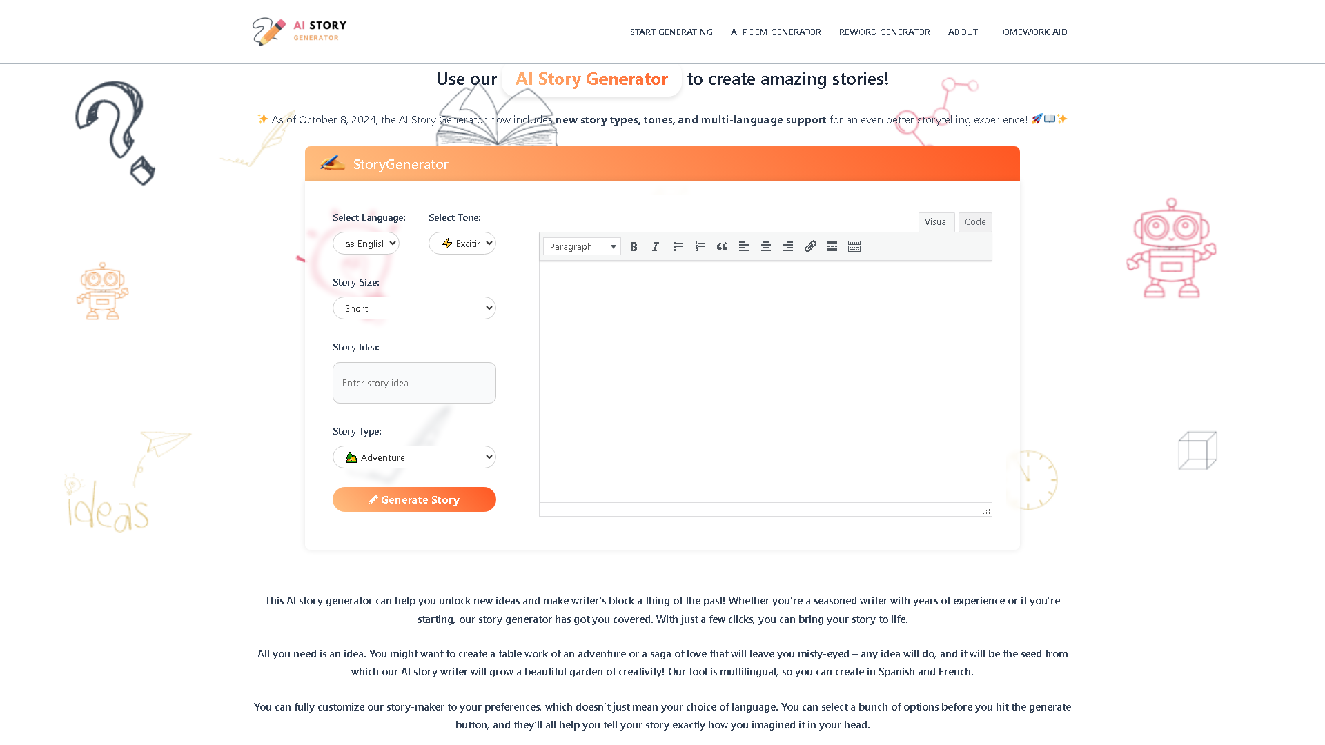 StoryGenerate Interface Screenshot - Writing & Editing Tool