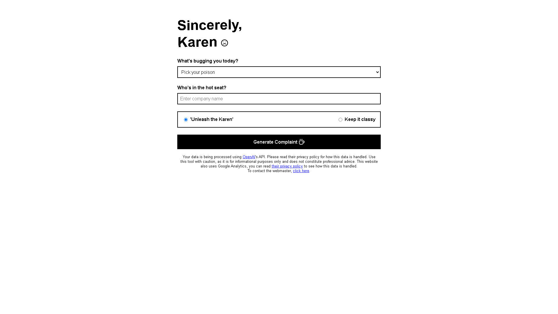 Sincerely Karen Interface Screenshot - Writing & Editing Tool