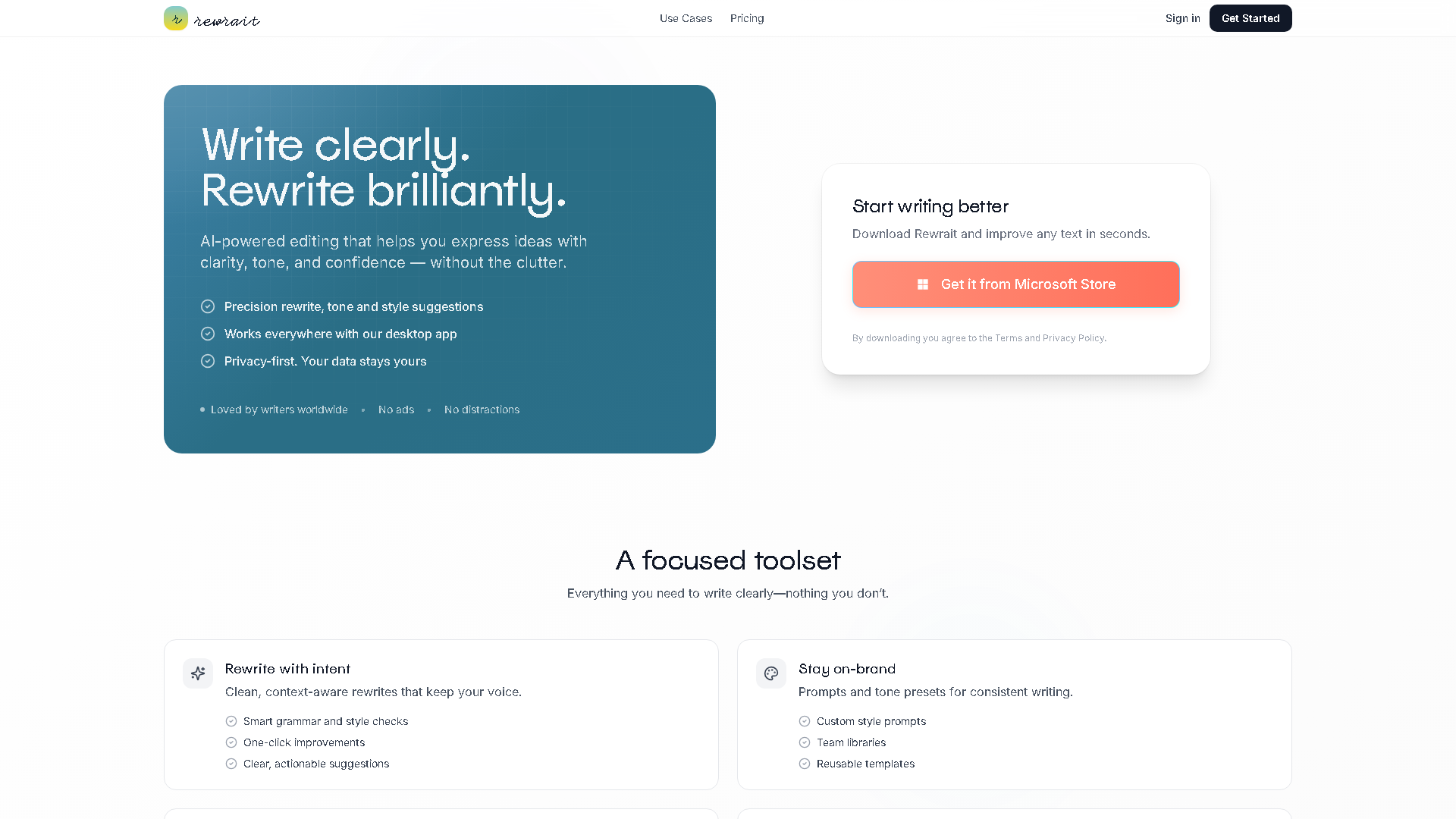 Rewrait Interface Screenshot - Writing & Editing Tool