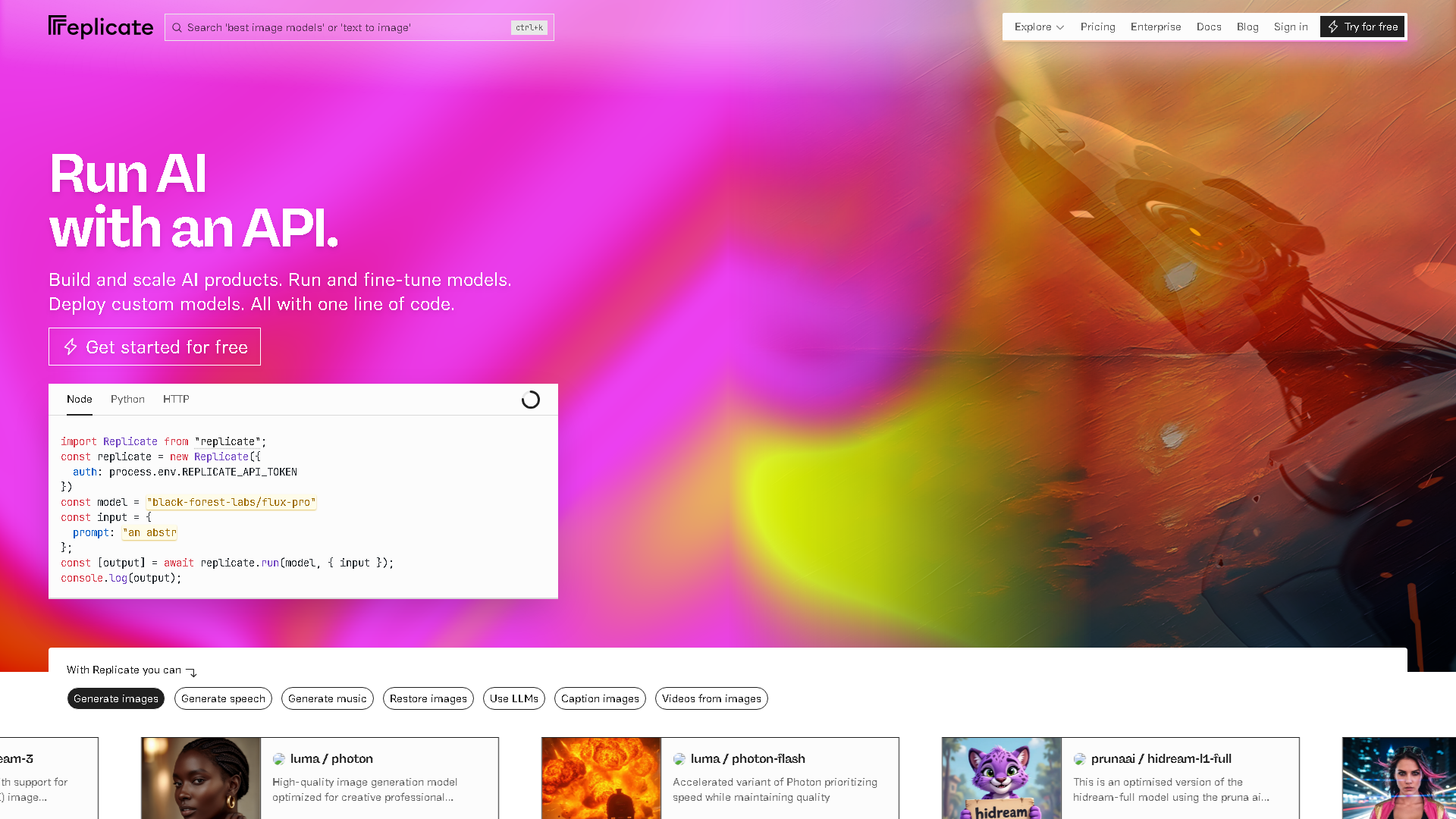 Replicate Interface Screenshot - Writing & Editing Tool