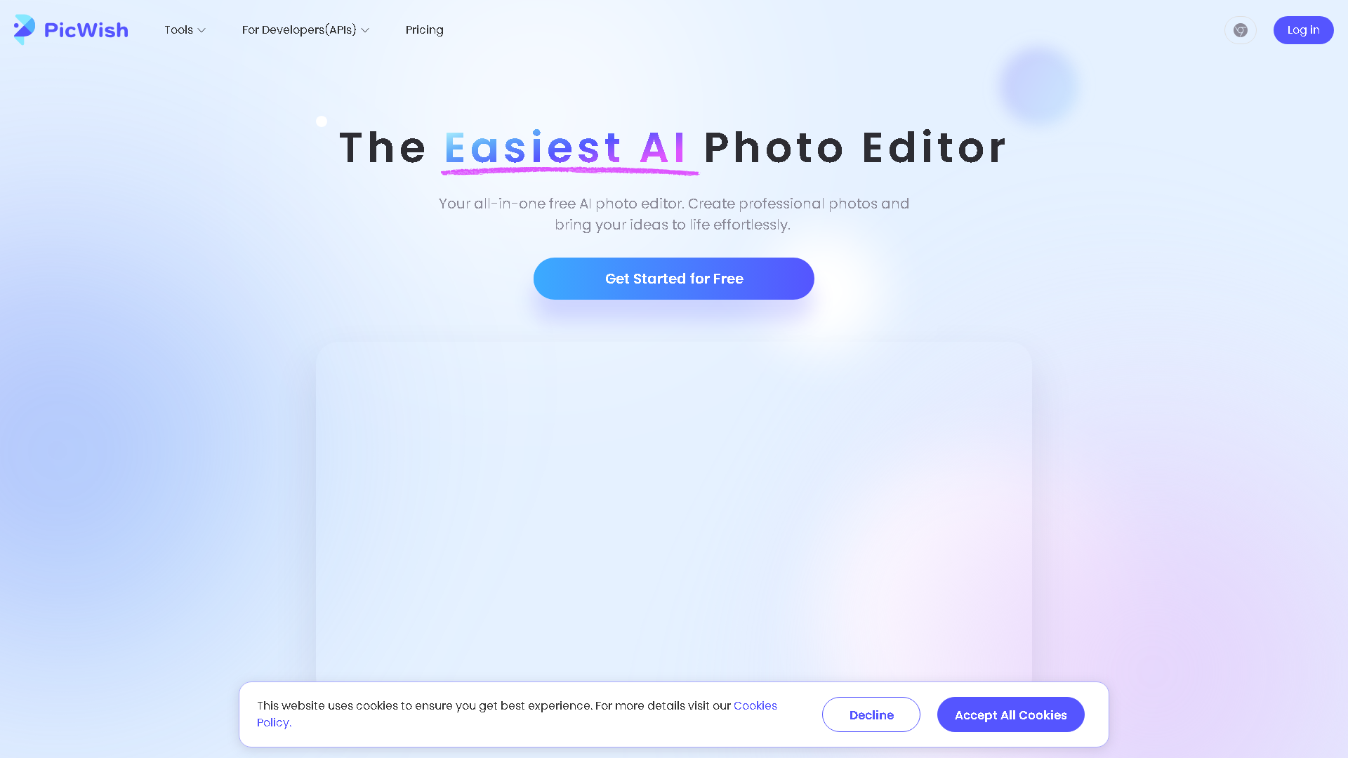 PicWish Interface Screenshot - Image Generation & Editing Tool