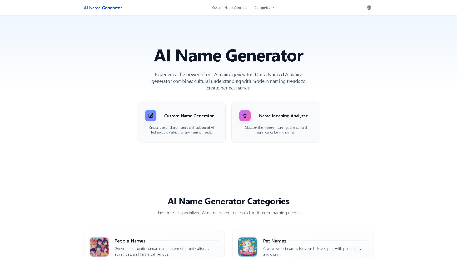 AI Name Generator Interface Screenshot - Writing & Editing Tool