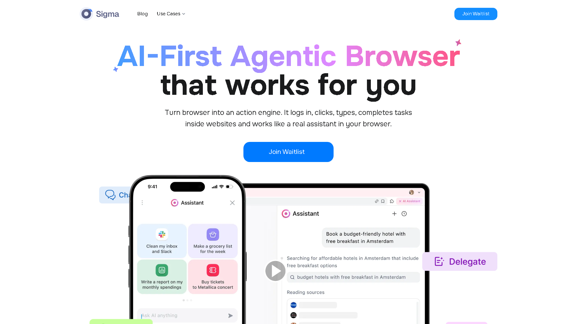 Sigma AI Browser Interface Screenshot - Writing & Editing Tool